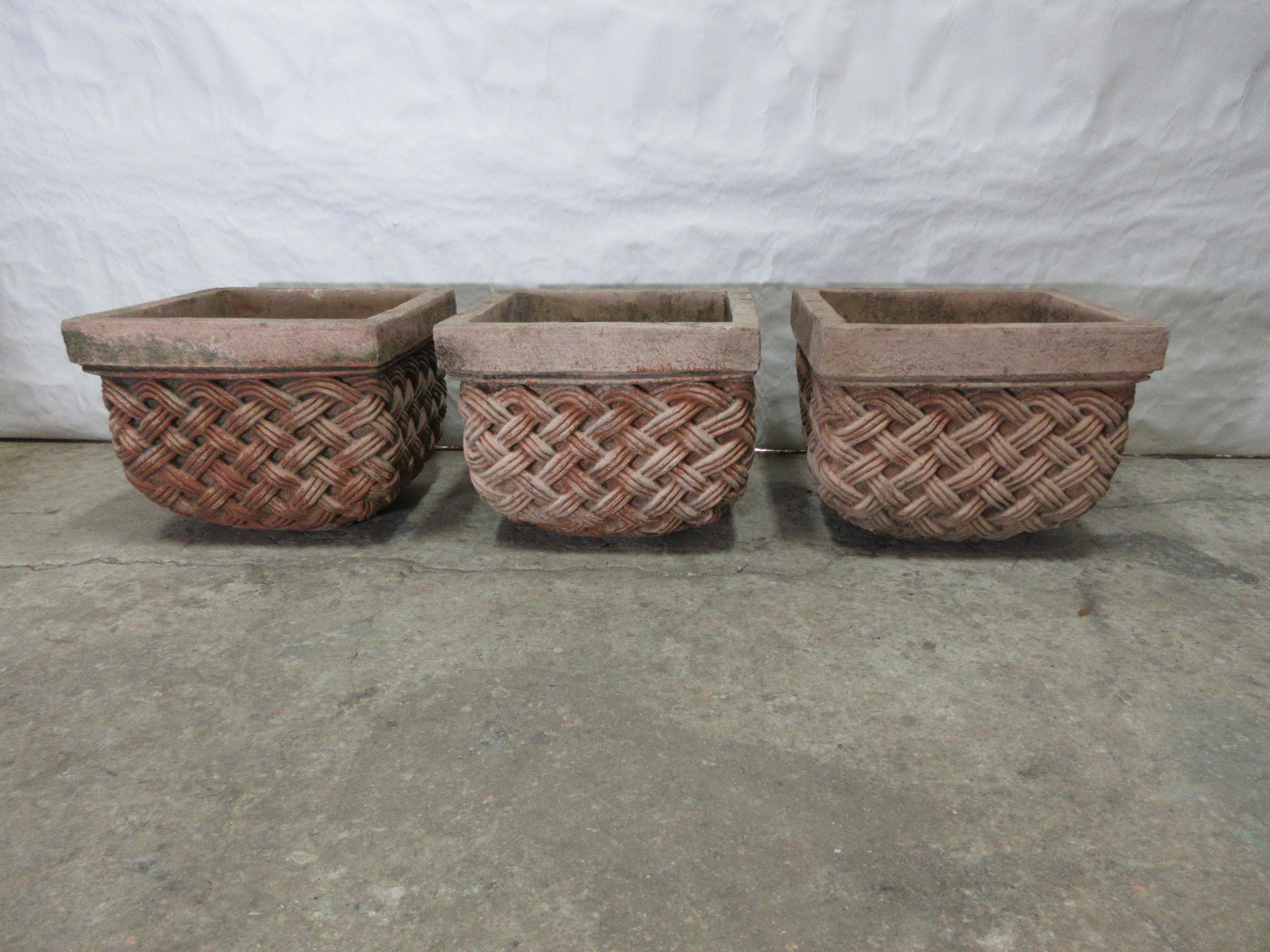 Gustavian 3 Basket Weave Planters For Sale