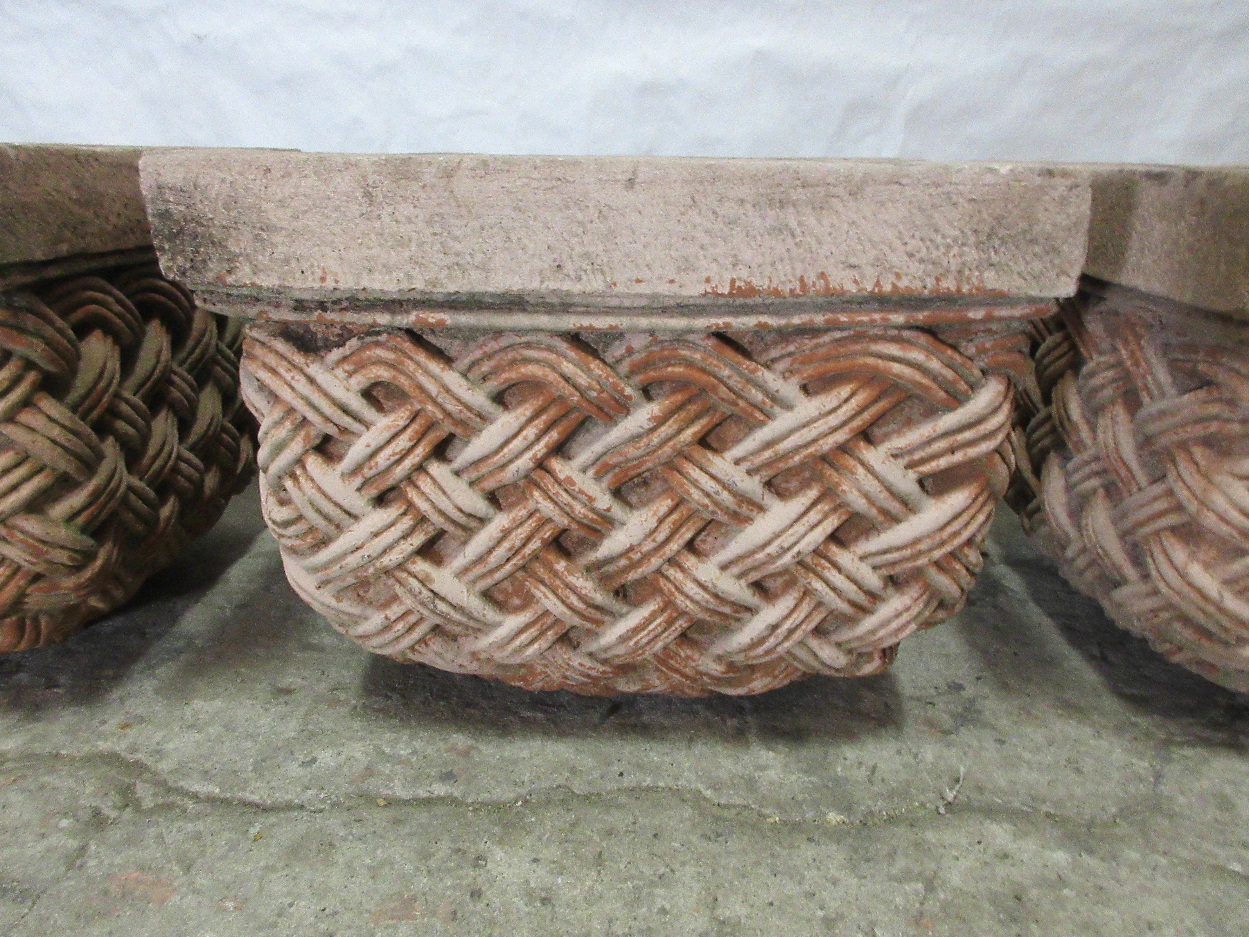 3 Basket Weave Planters In Good Condition For Sale In Hollywood, FL