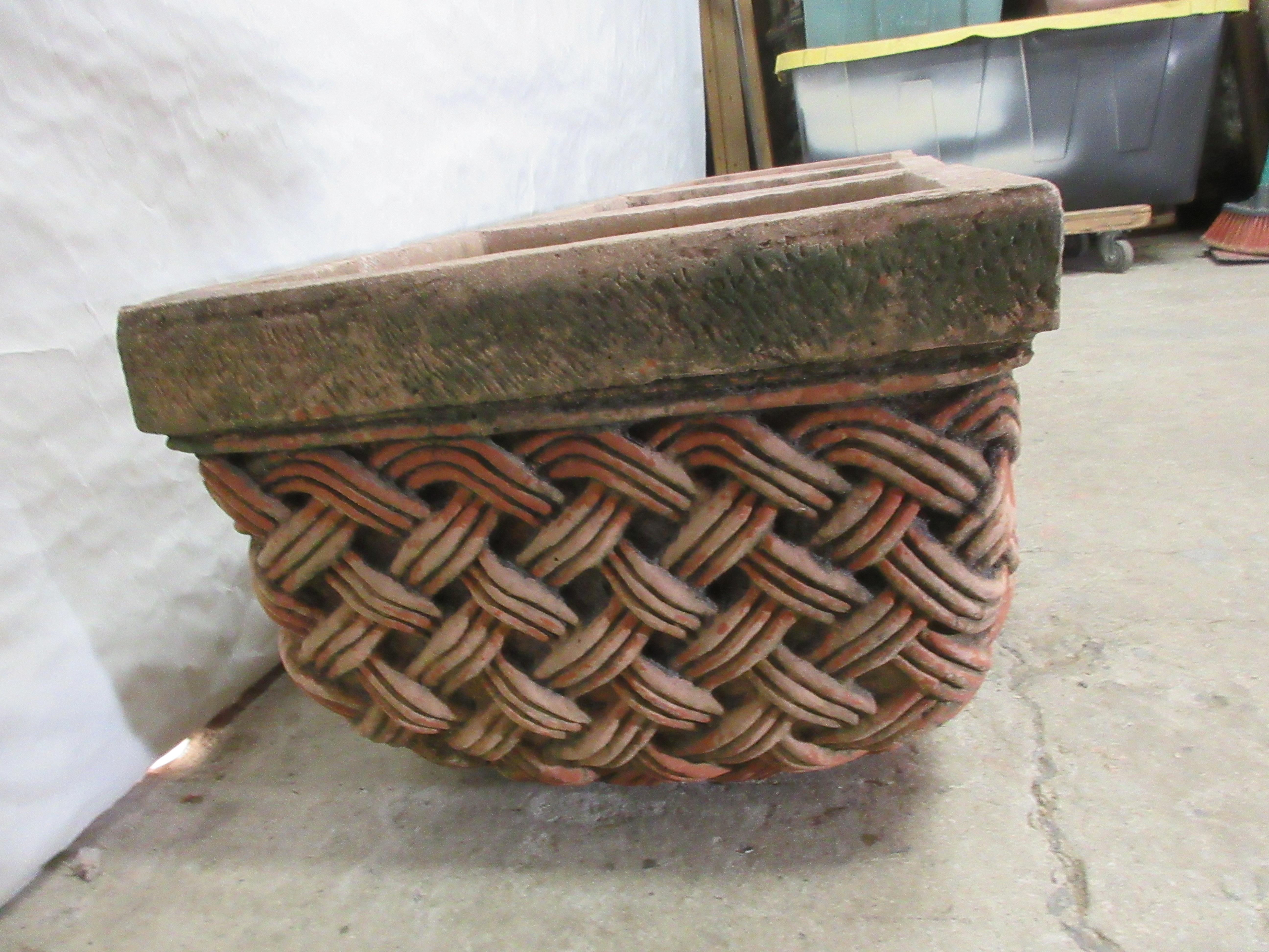 Concrete 3 Basket Weave Planters For Sale