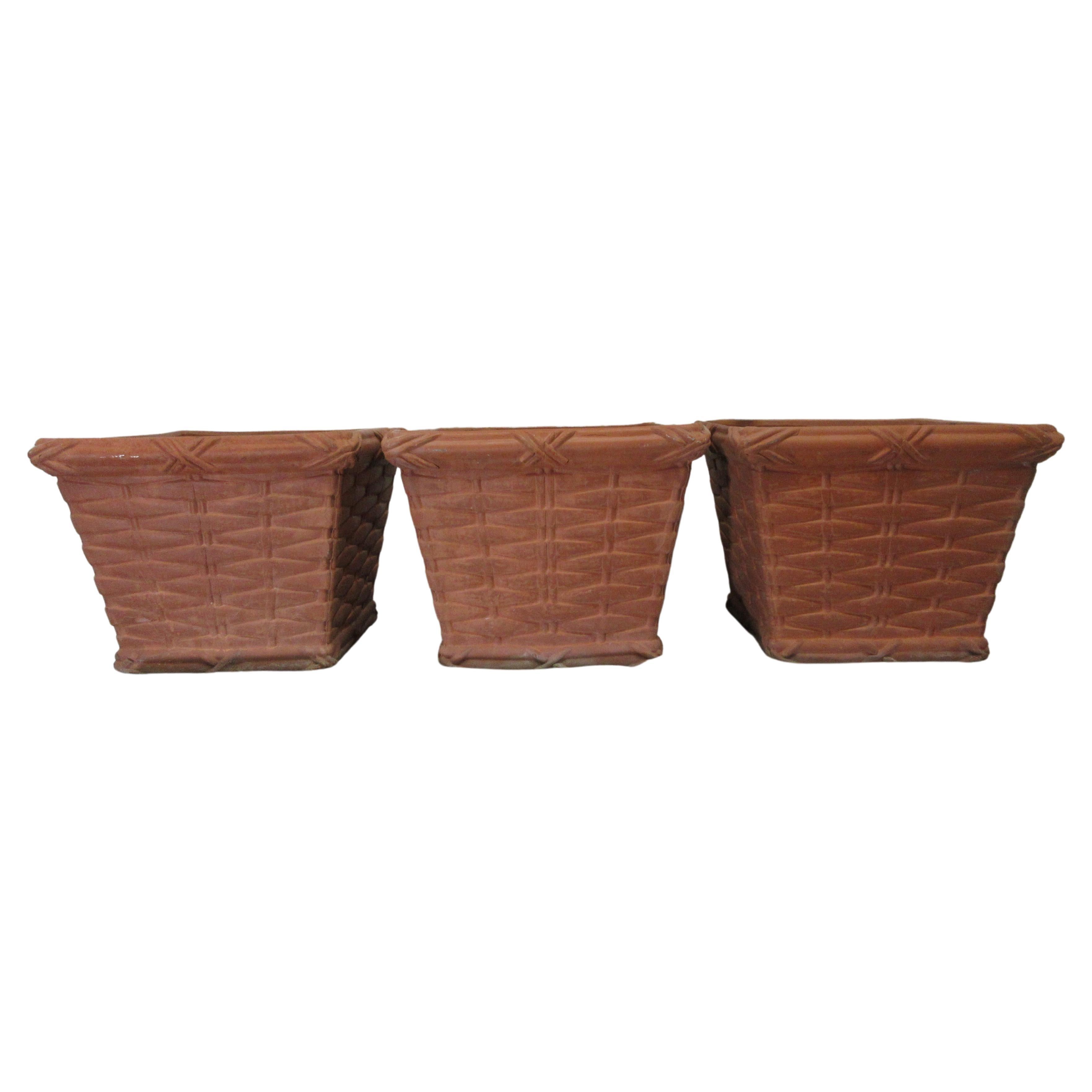 3 Basket Weave Planters For Sale