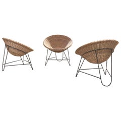 3-Basket Wicker Chairs in the Style of Mathieu Mategot