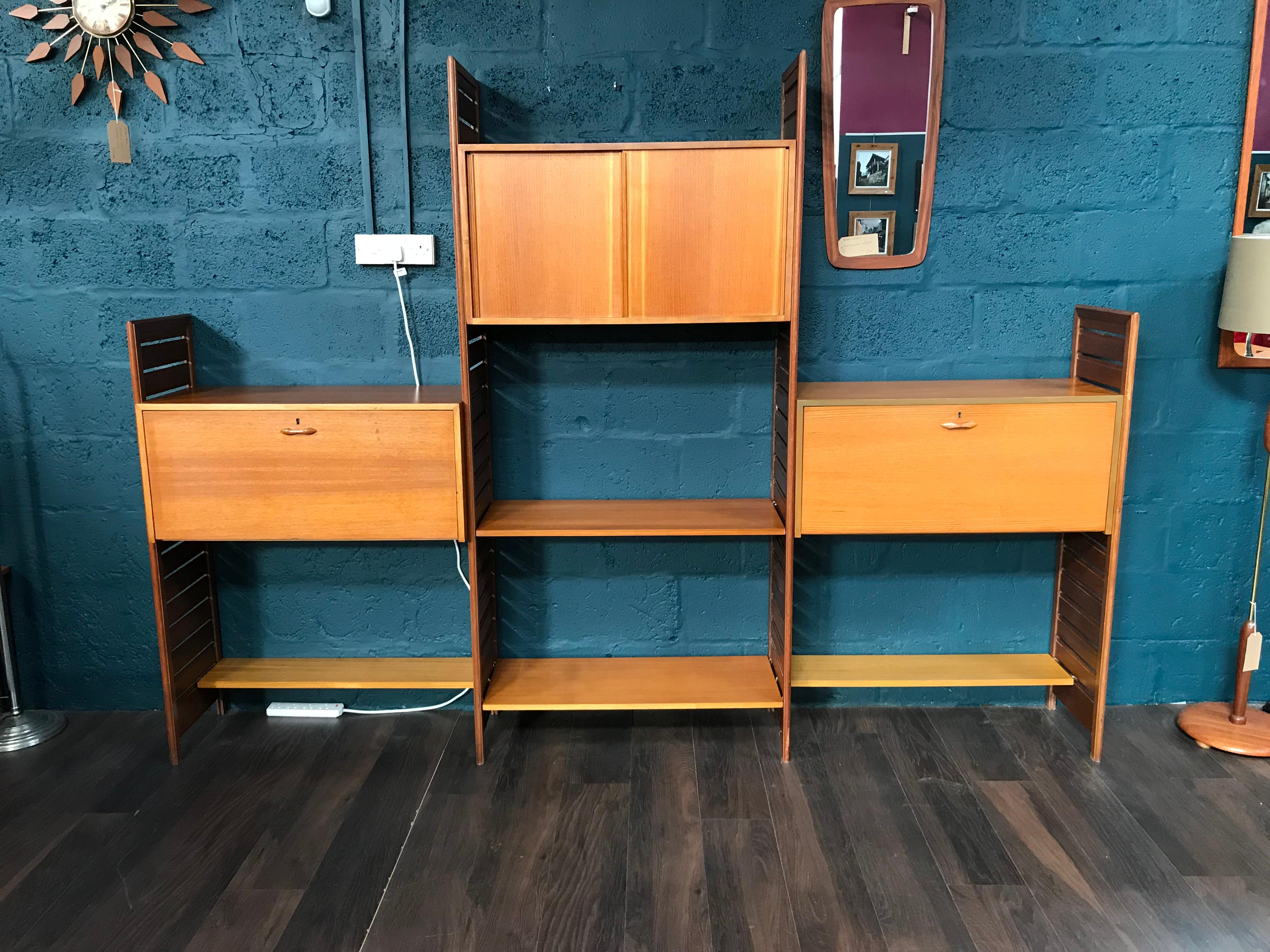 3-Bay Ladderax Teak Midcentury Shelving System by Robert Heal for Staples For Sale 1