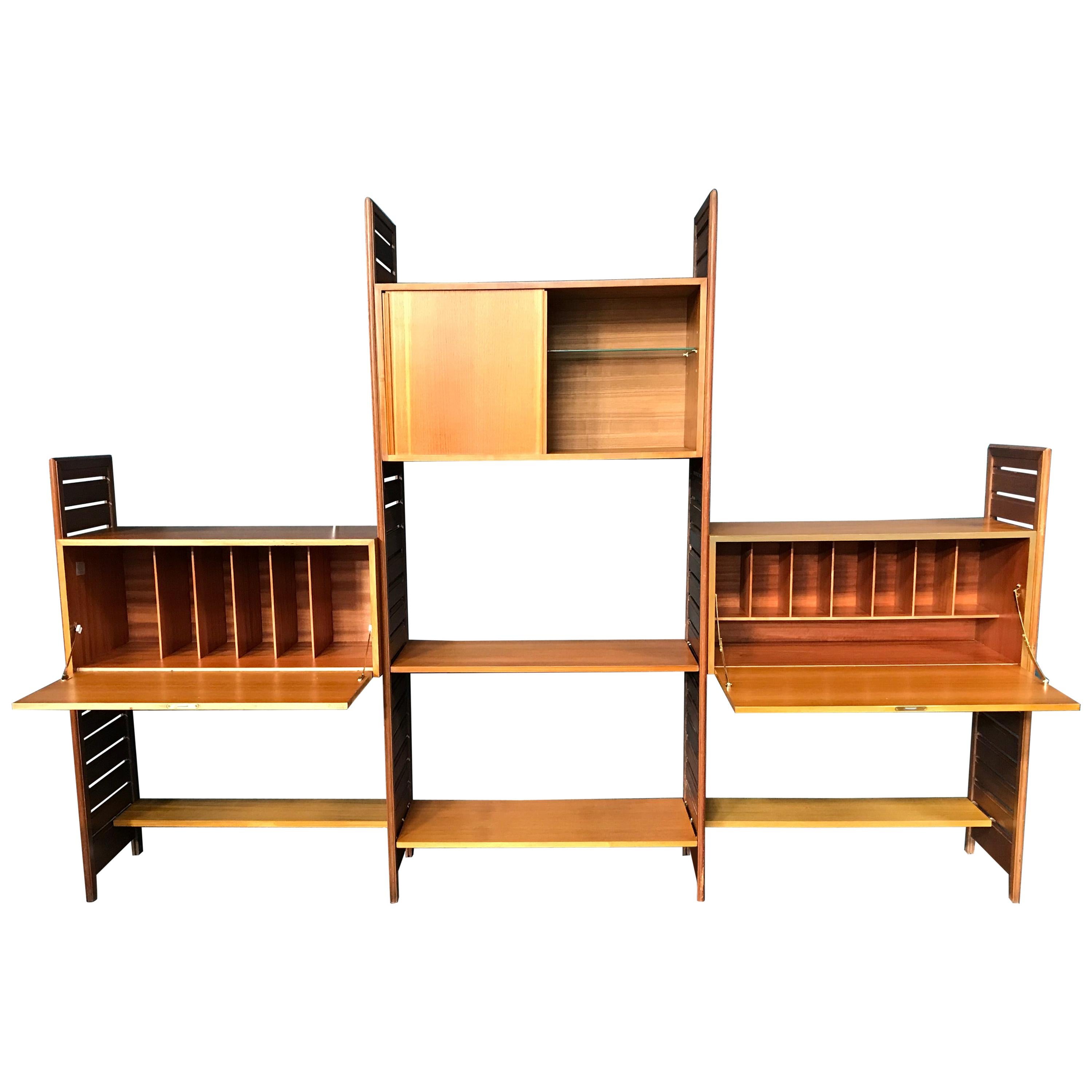 3-Bay Ladderax Teak Midcentury Shelving System by Robert Heal for Staples For Sale