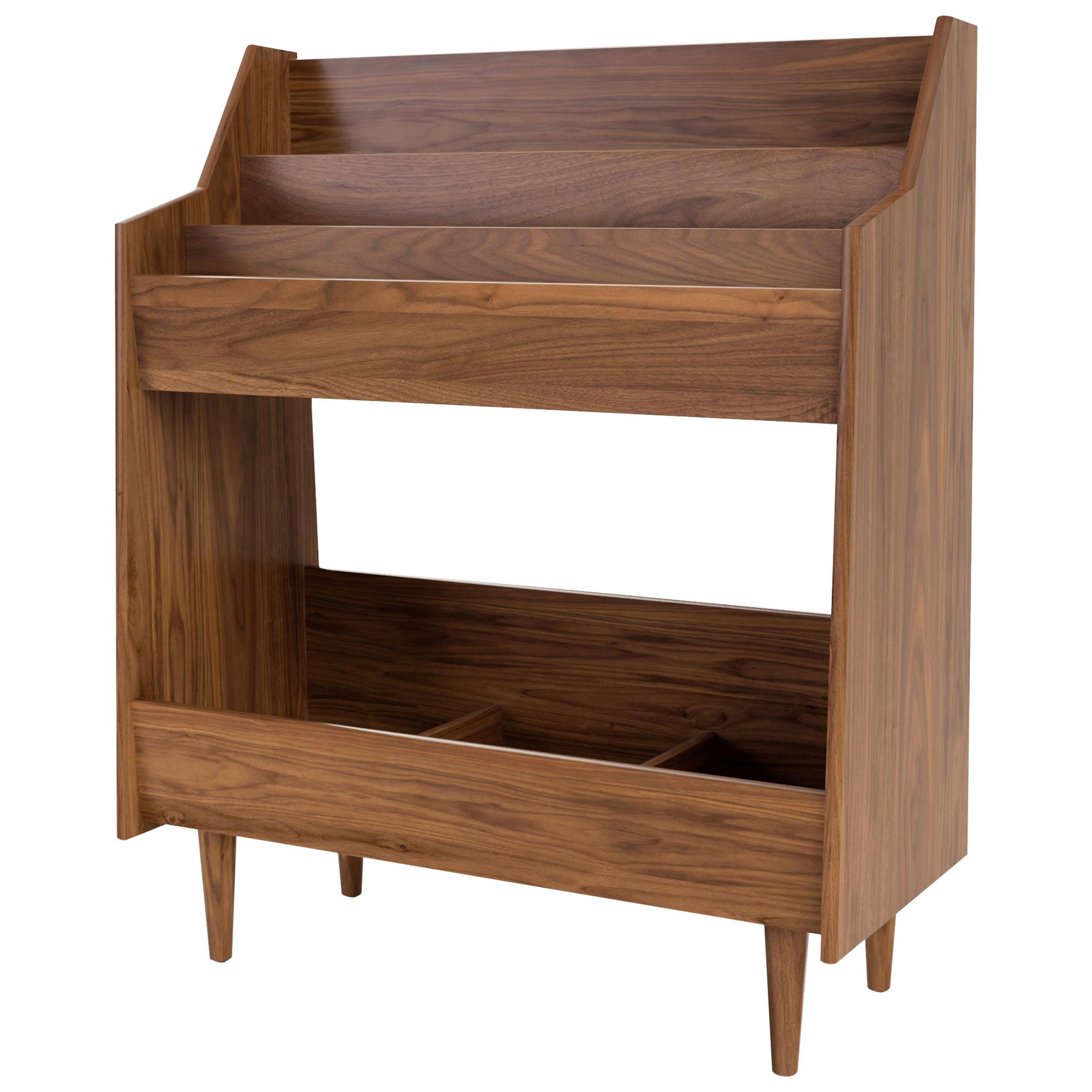 3 Bay Luxe Record Stand in Natural Walnut