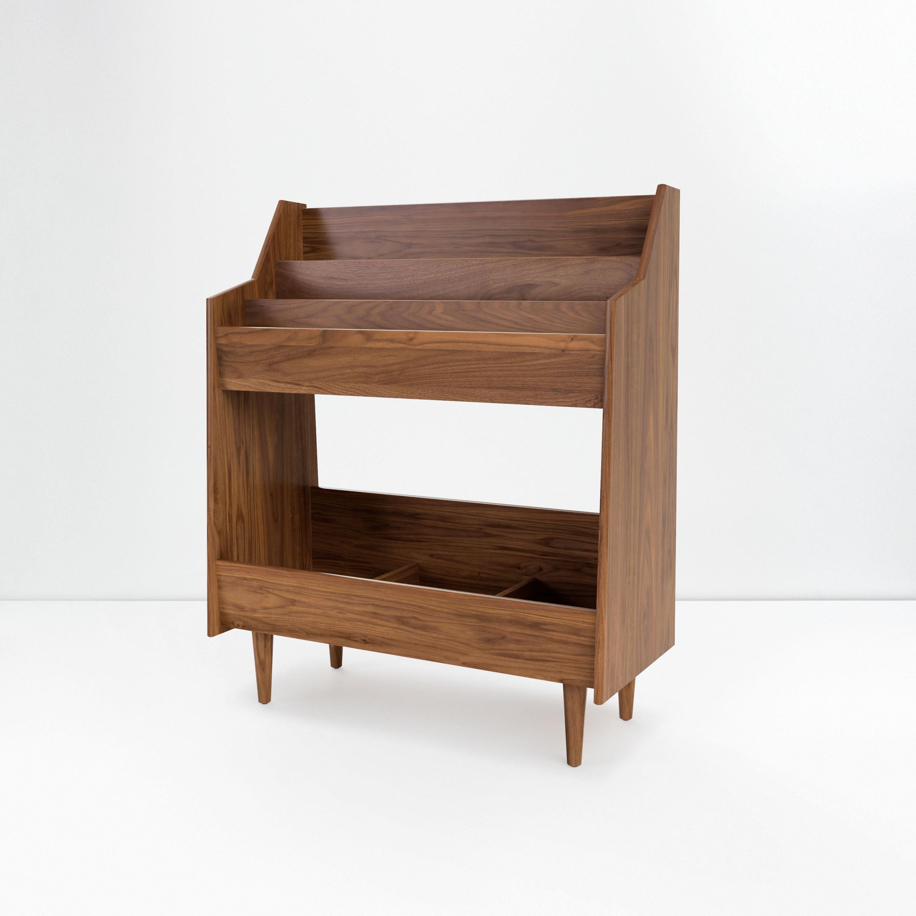 Walnut 3 Bay Luxe Record Stand in Solid Ash Wood For Sale