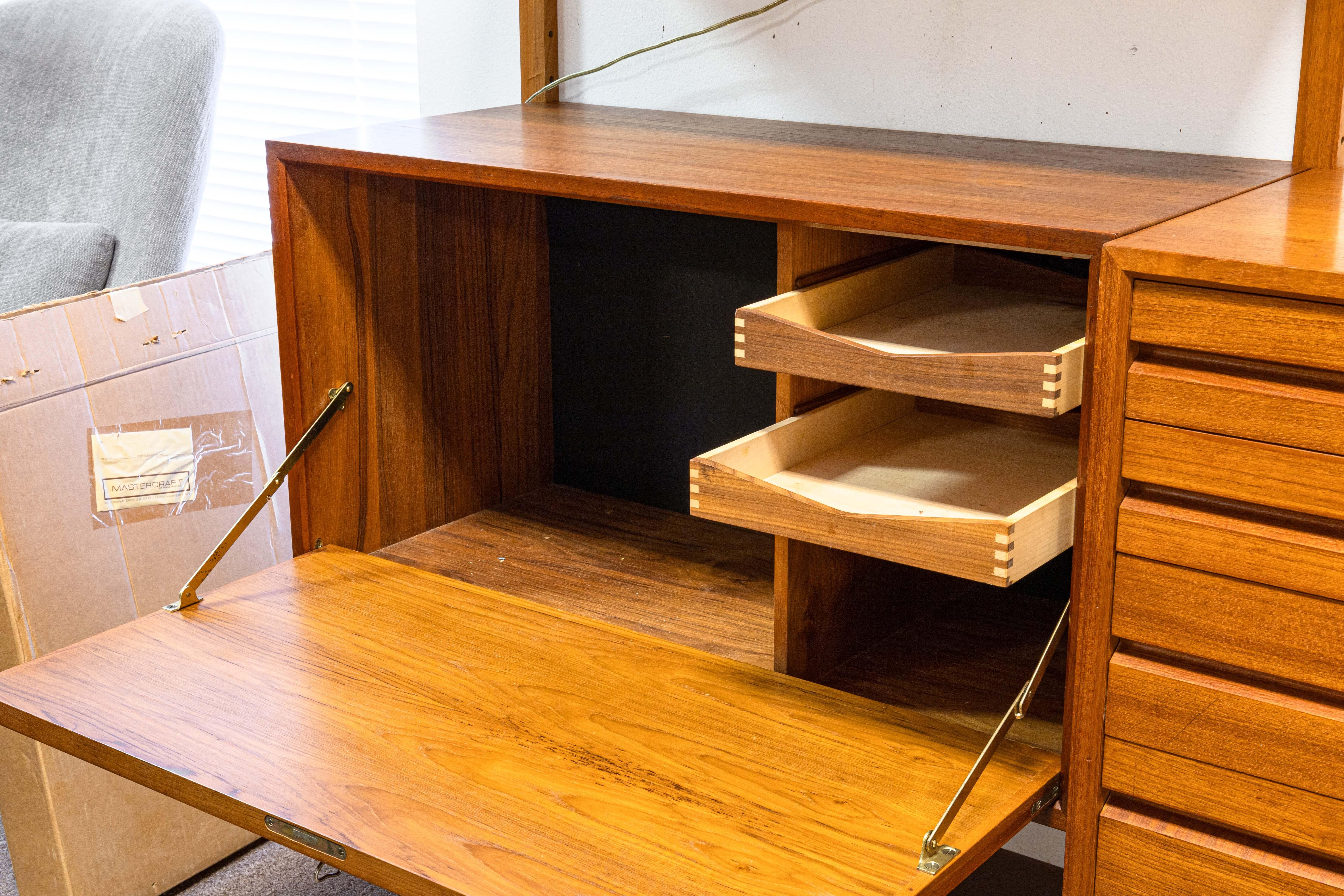 3 Bay Mid Century Modern Royal System Teak Cado Wall Unit by Poul Cadovius 3
