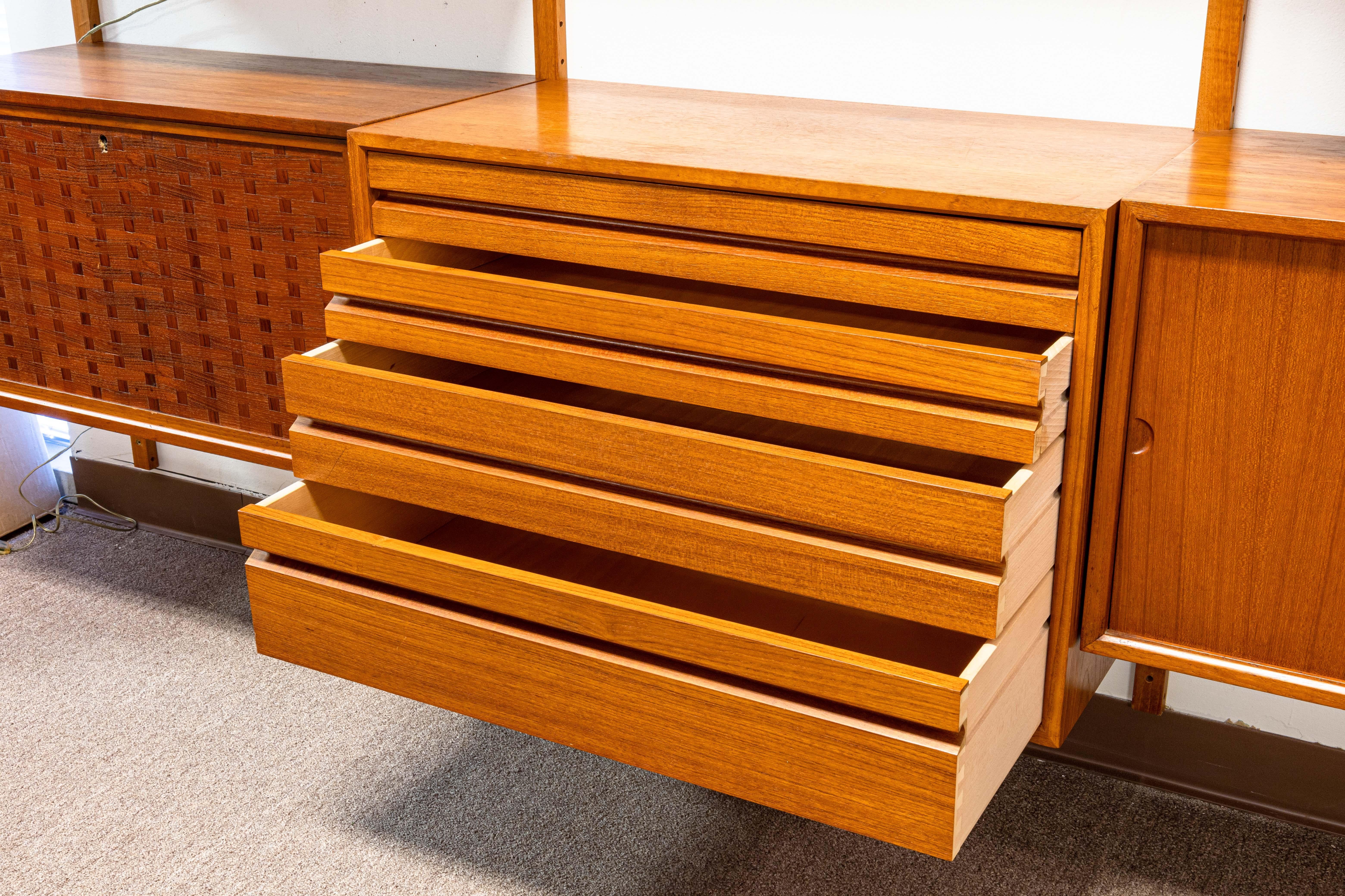 3 Bay Mid Century Modern Royal System Teak Cado Wall Unit by Poul Cadovius 4