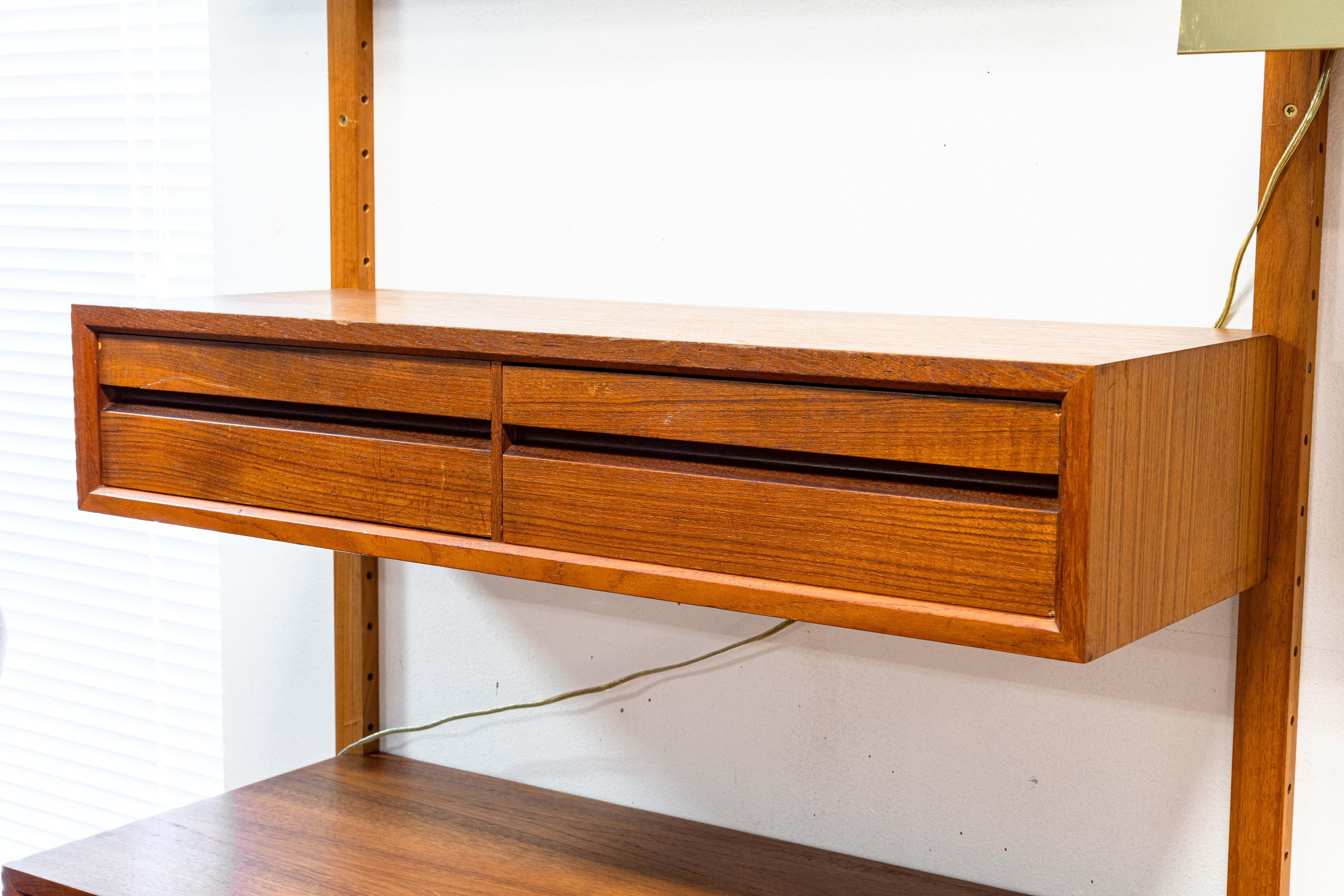 Metal 3 Bay Mid Century Modern Royal System Teak Cado Wall Unit by Poul Cadovius