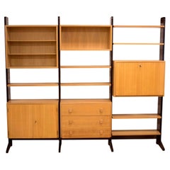Vintage 3 Bay Modular Wall Unit Bookshelf w Cabinets Free Standing Mid-Century Modern