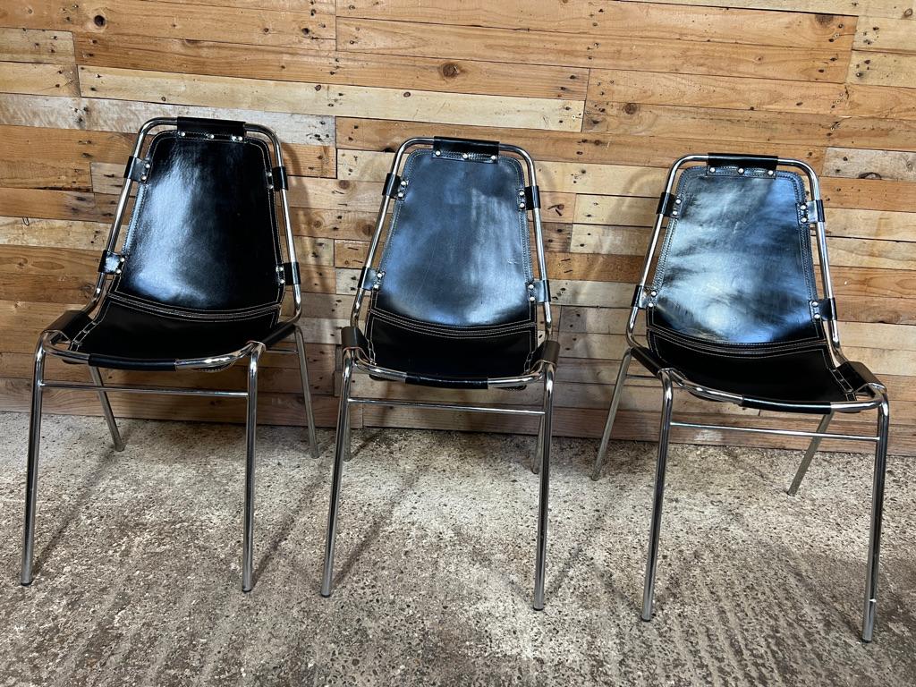 Mid-Century Modern 3 Black Les Arcs Dining Chairs Charlotte Perriand for les Arcs France 1960s For Sale