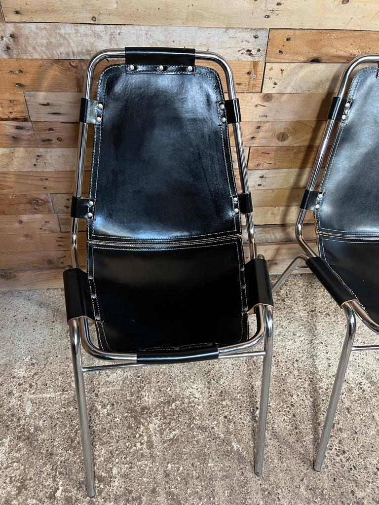 3 Black Les Arcs Dining Chairs Charlotte Perriand for les Arcs France 1960s For Sale 3