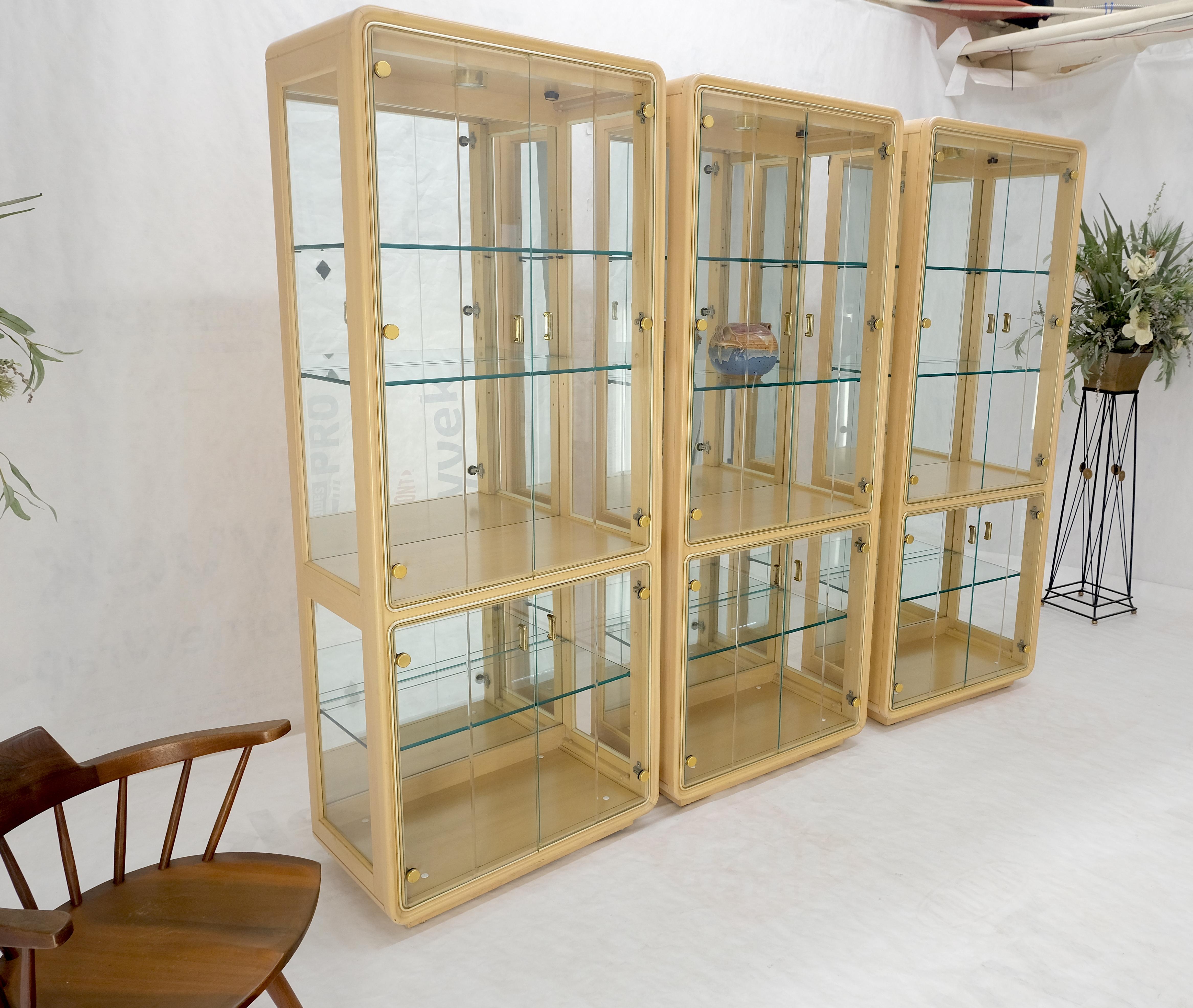 3 Blond Wood Glass Door Curio Cases Display Vitrine Cabinet Glass Shelves MINT! For Sale 3
