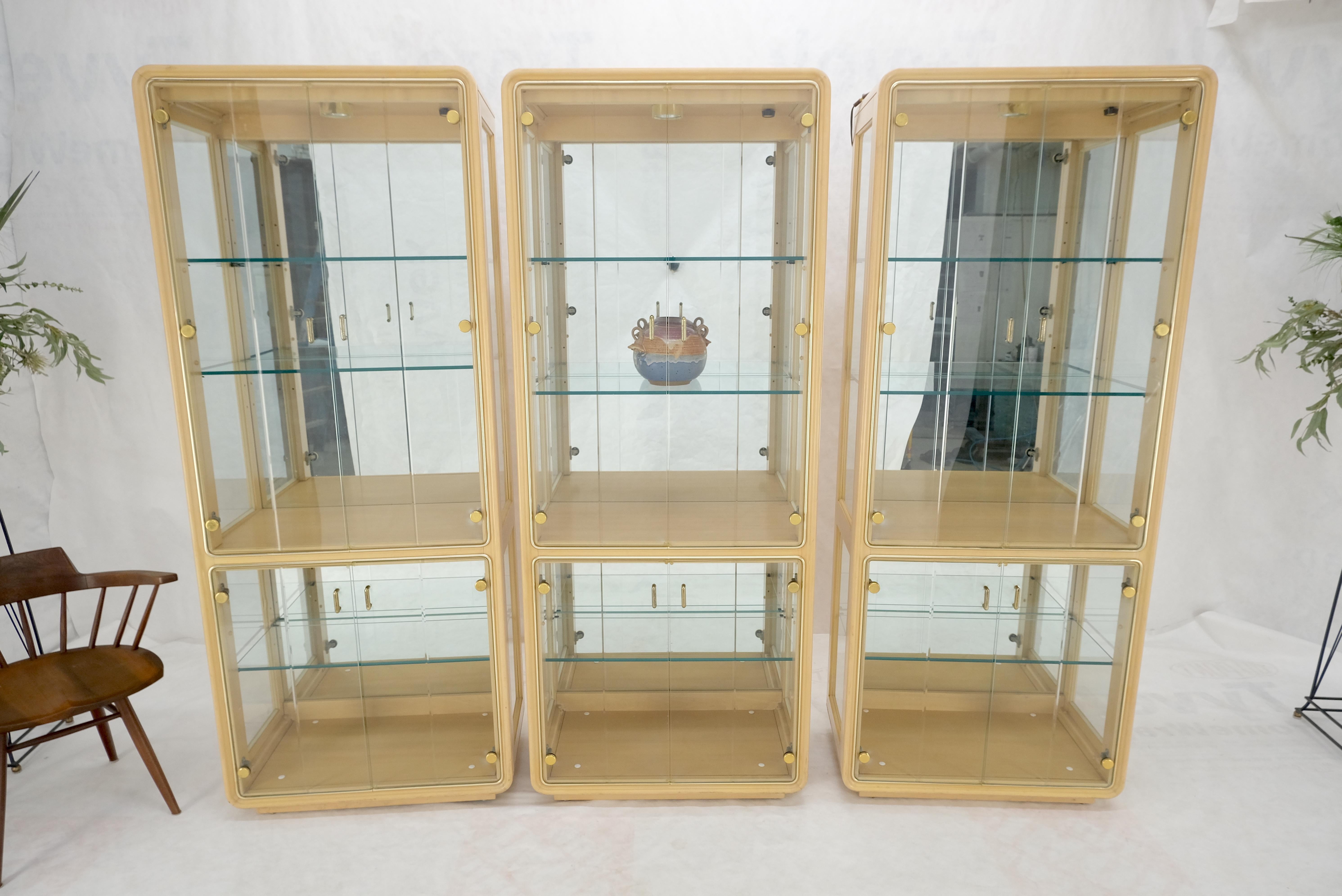 3 Blond Wood Glass Door Curio Cases Display Vitrine Cabinet Glass Shelves MINT! For Sale 4