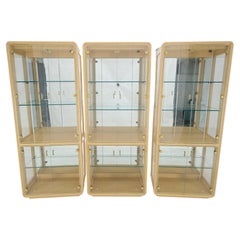 3 Blond Wood Glass Door Curio Cases Display Vitrine Cabinet Glass Shelves MINT!