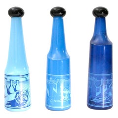 Vintage 3 Blue Glass Bottles by Salvador Dalì for Rosso Antico, 1970s