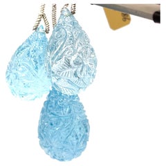3 Blue Topaz Carving Drops Cts 164.60
