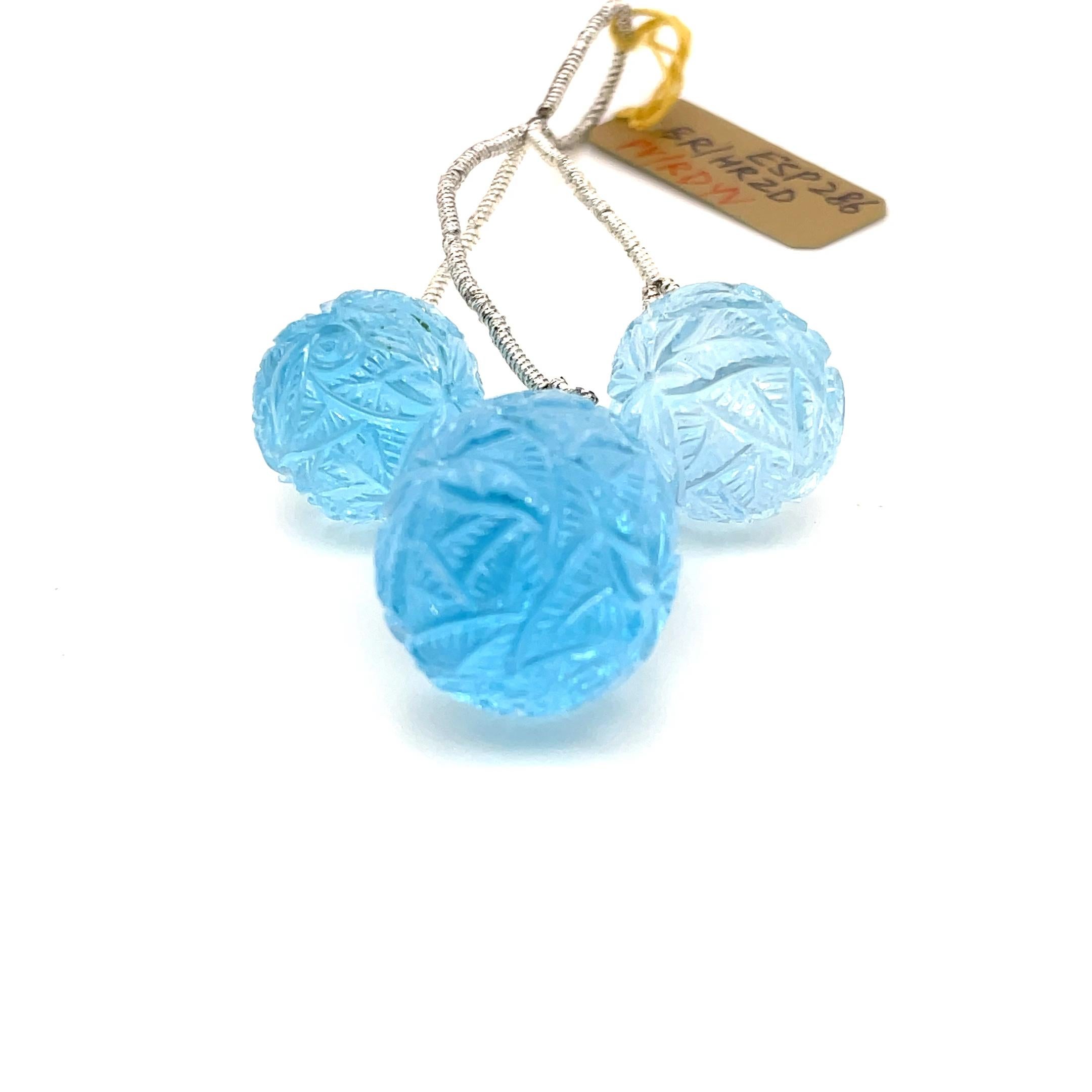 da uomo o donna 3 Gocce d'intaglio di topazio blu Cts 164,60 in vendita