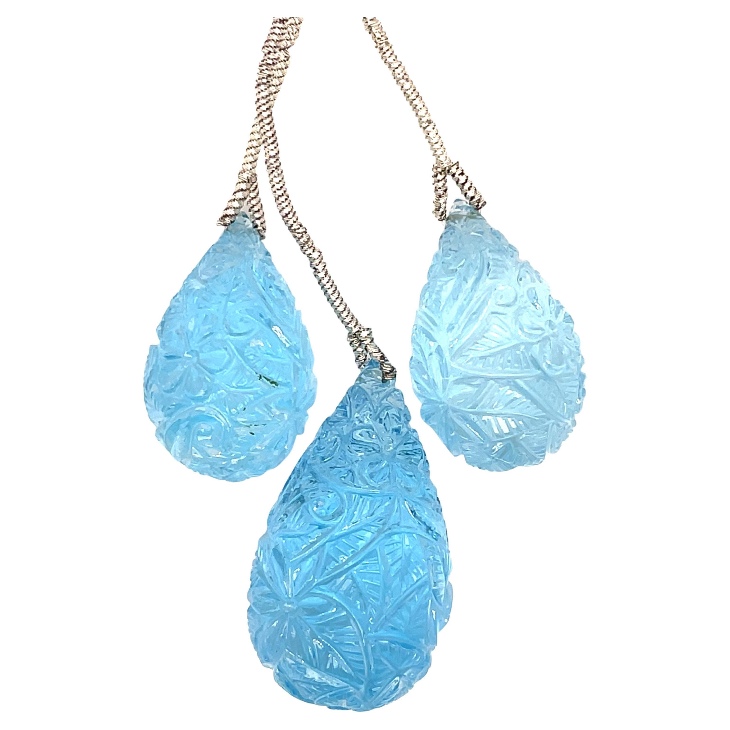 3 Blue Topaz Carving Drops Cts 164.60