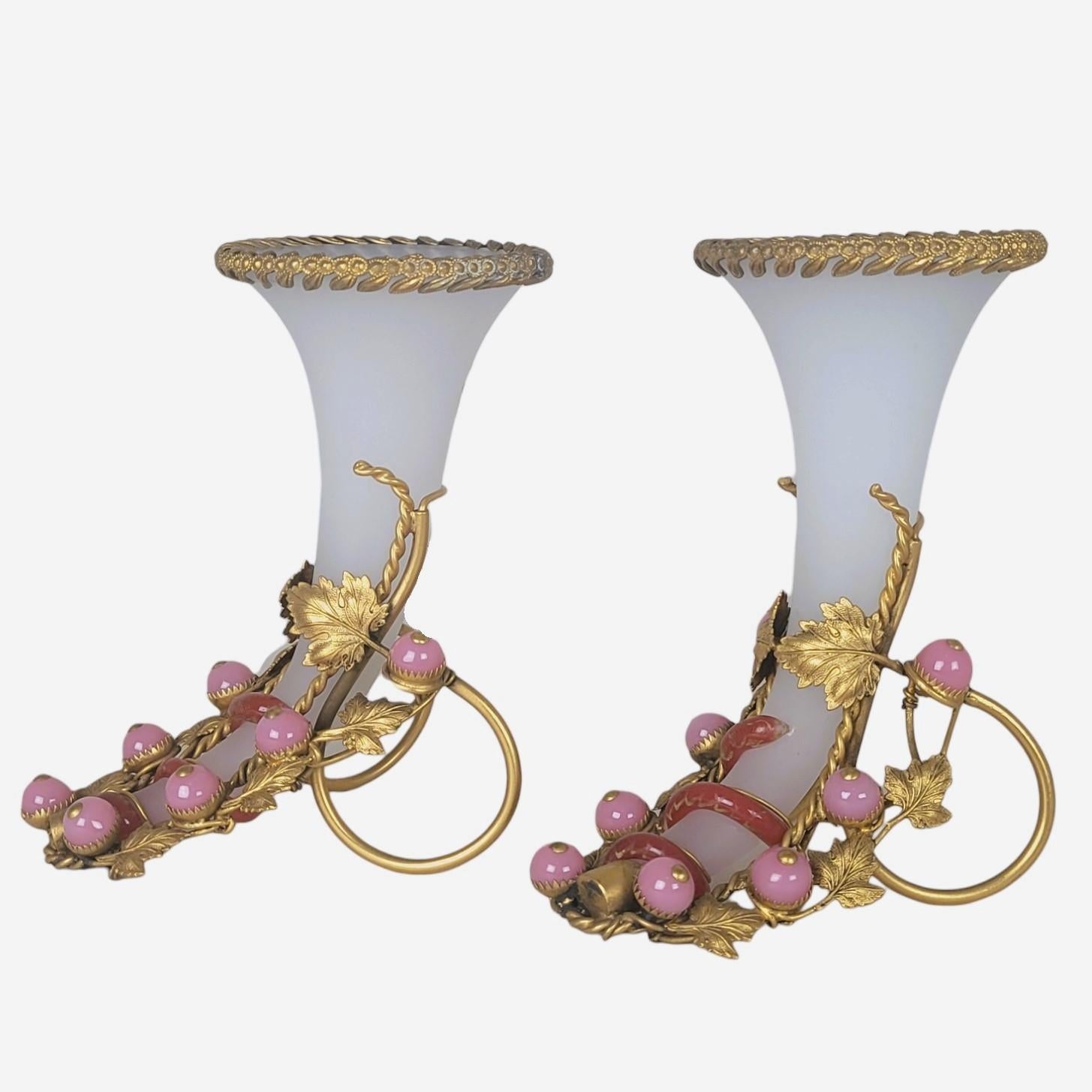 3 Bouquet Holder Vases, Opaline And Pomponne, Napoleon III, 19th Century For Sale 6