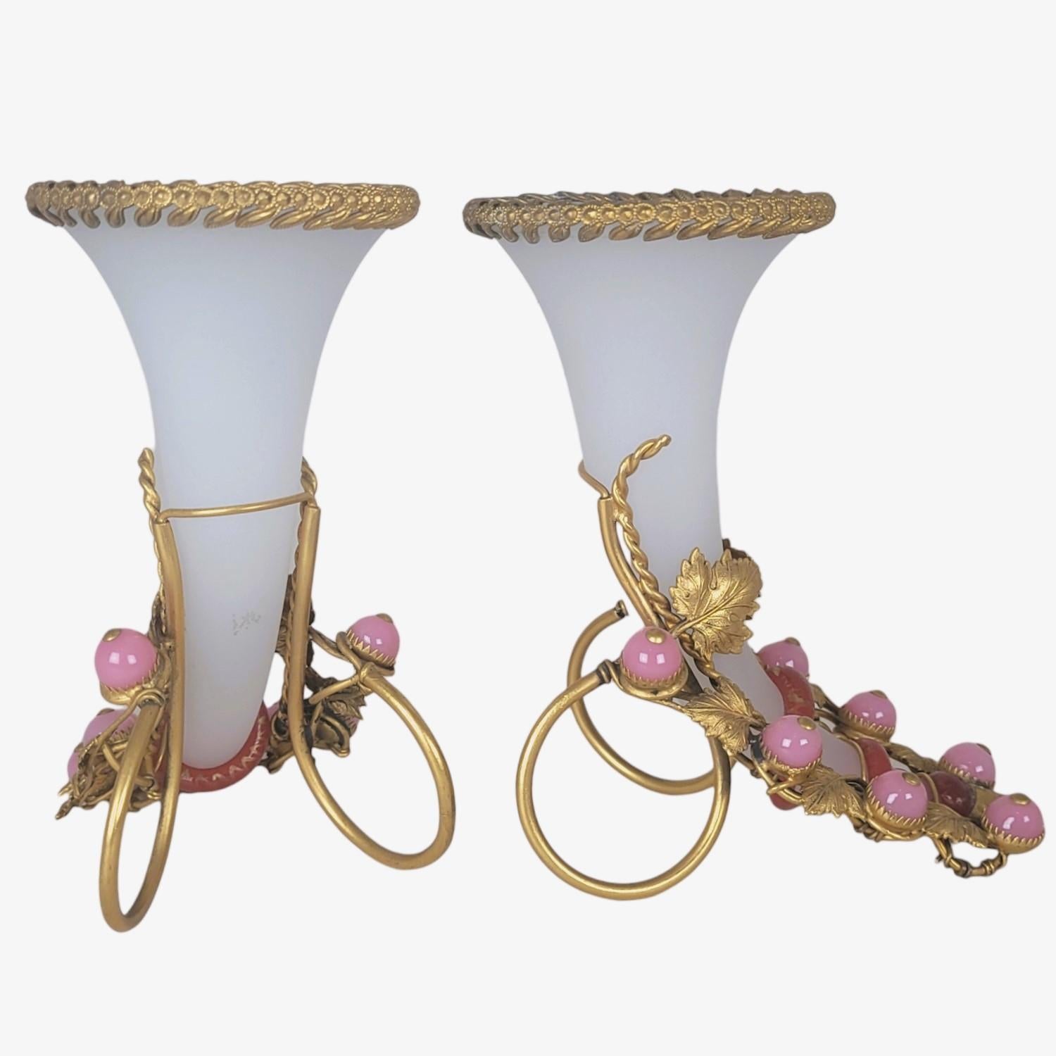 3 Bouquet Holder Vases, Opaline And Pomponne, Napoleon III, 19th Century For Sale 7