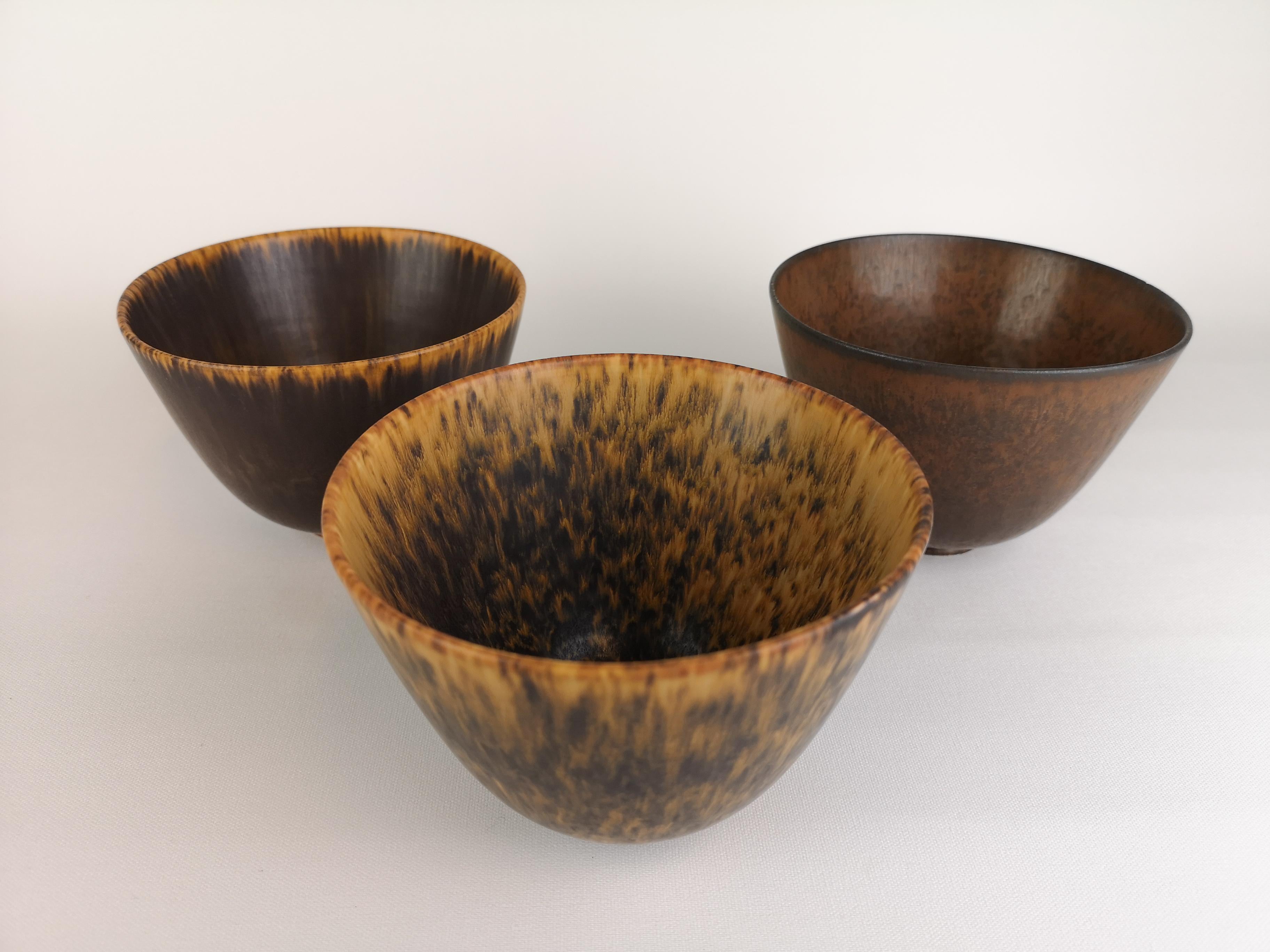 Three wonderful bowls from Rörstrand and maker or designer Gunnar Nylund. Made in Sweden in the midcentury. Beautiful glazed bowls in good condition.

 