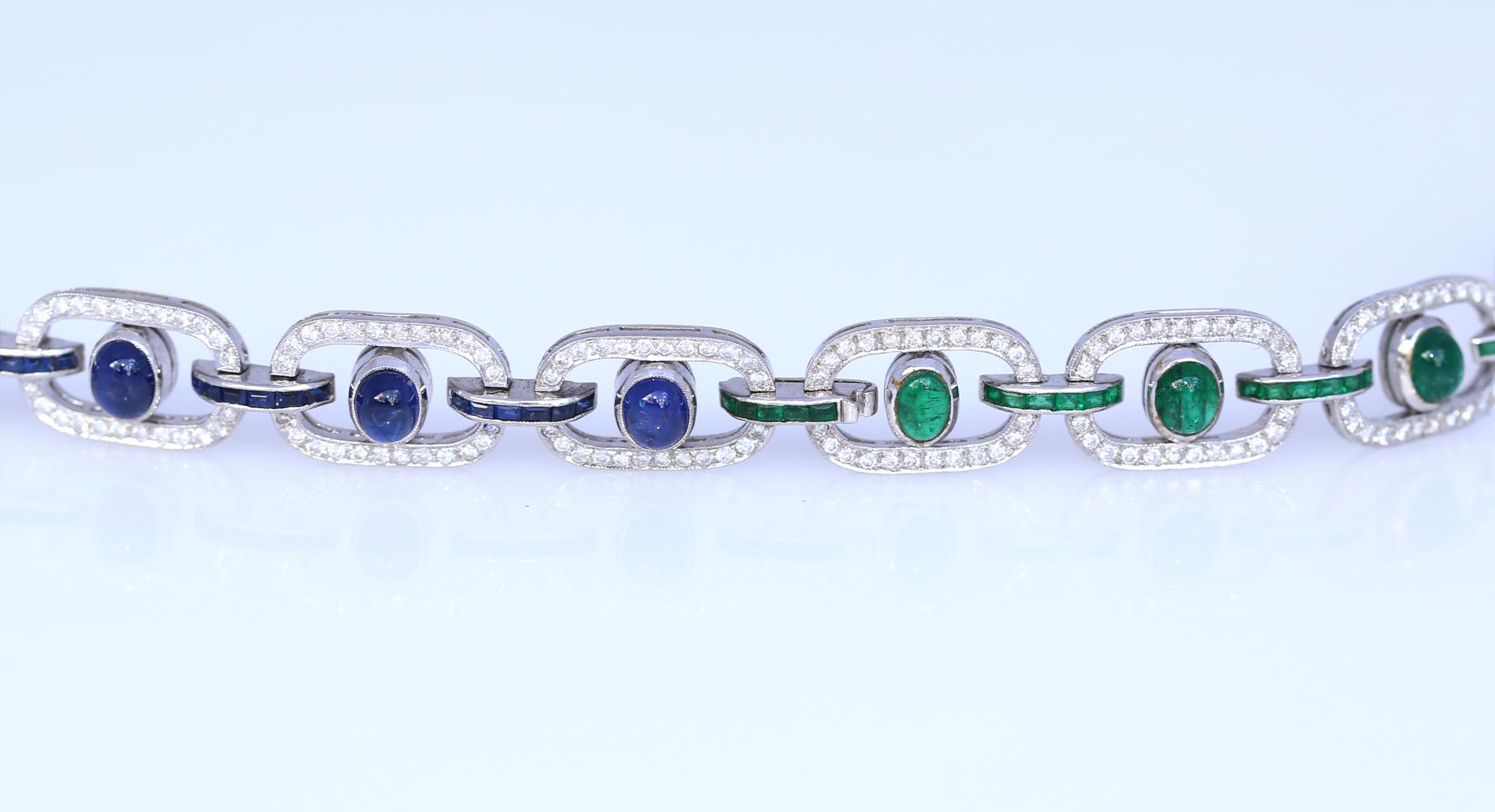 3 Bracelets Set Sapphires Rubies Diamonds Emeralds Necklace Сhoker White Gold For Sale 6