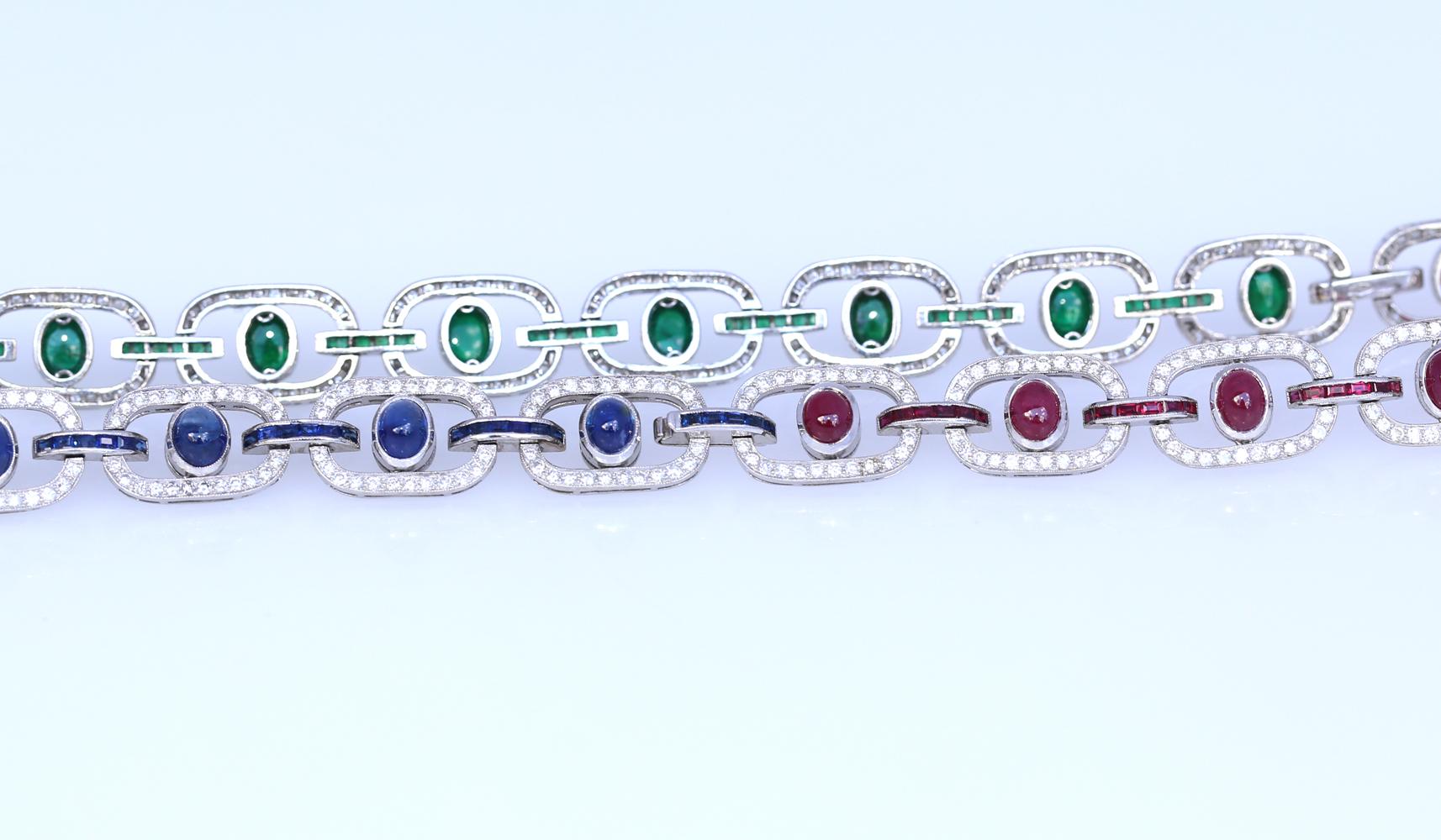 3 Bracelets Set Sapphires Rubies Diamonds Emeralds Necklace Сhoker White Gold For Sale 7