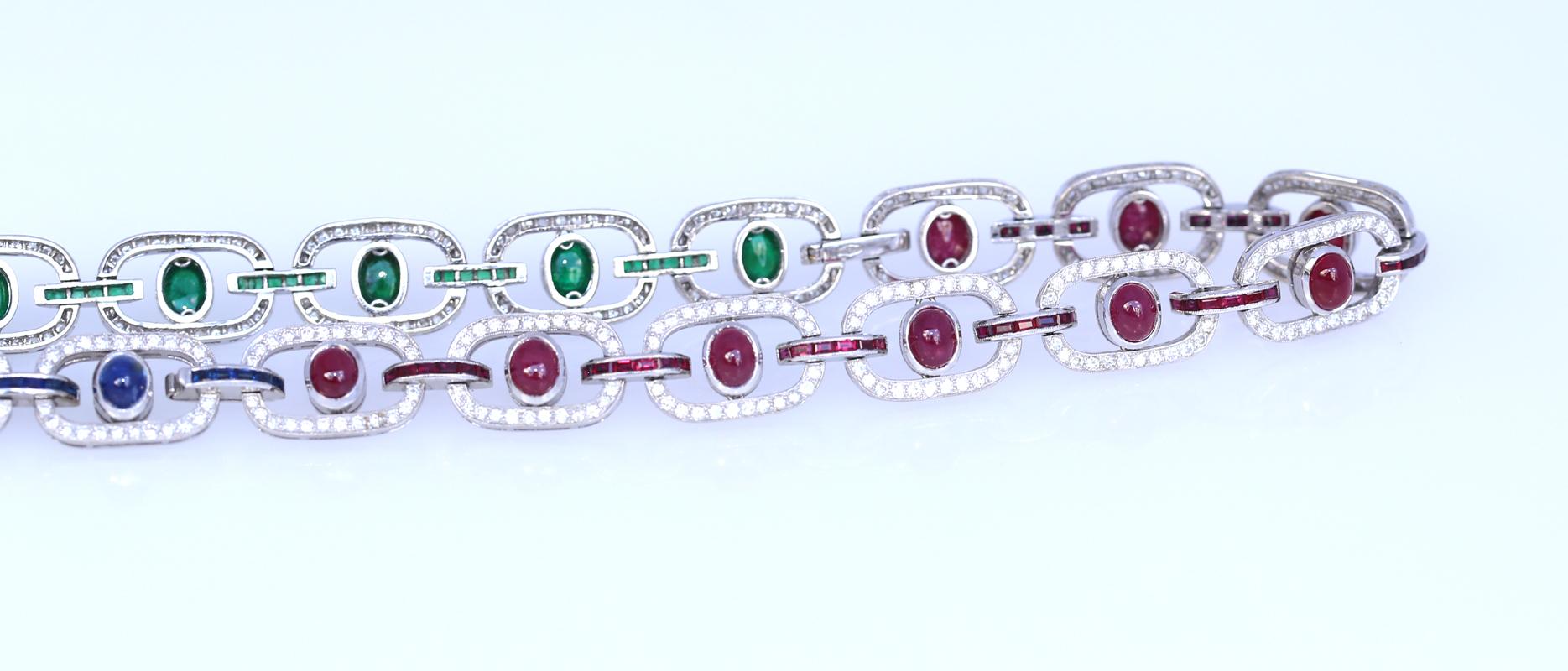 3 Bracelets Set Sapphires Rubies Diamonds Emeralds Necklace Сhoker White Gold For Sale 8