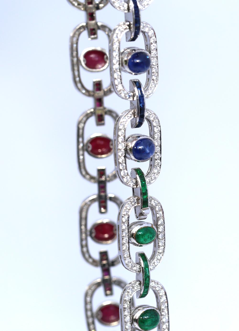 3 Bracelets Set Sapphires Rubies Diamonds Emeralds Necklace Сhoker White Gold For Sale 9