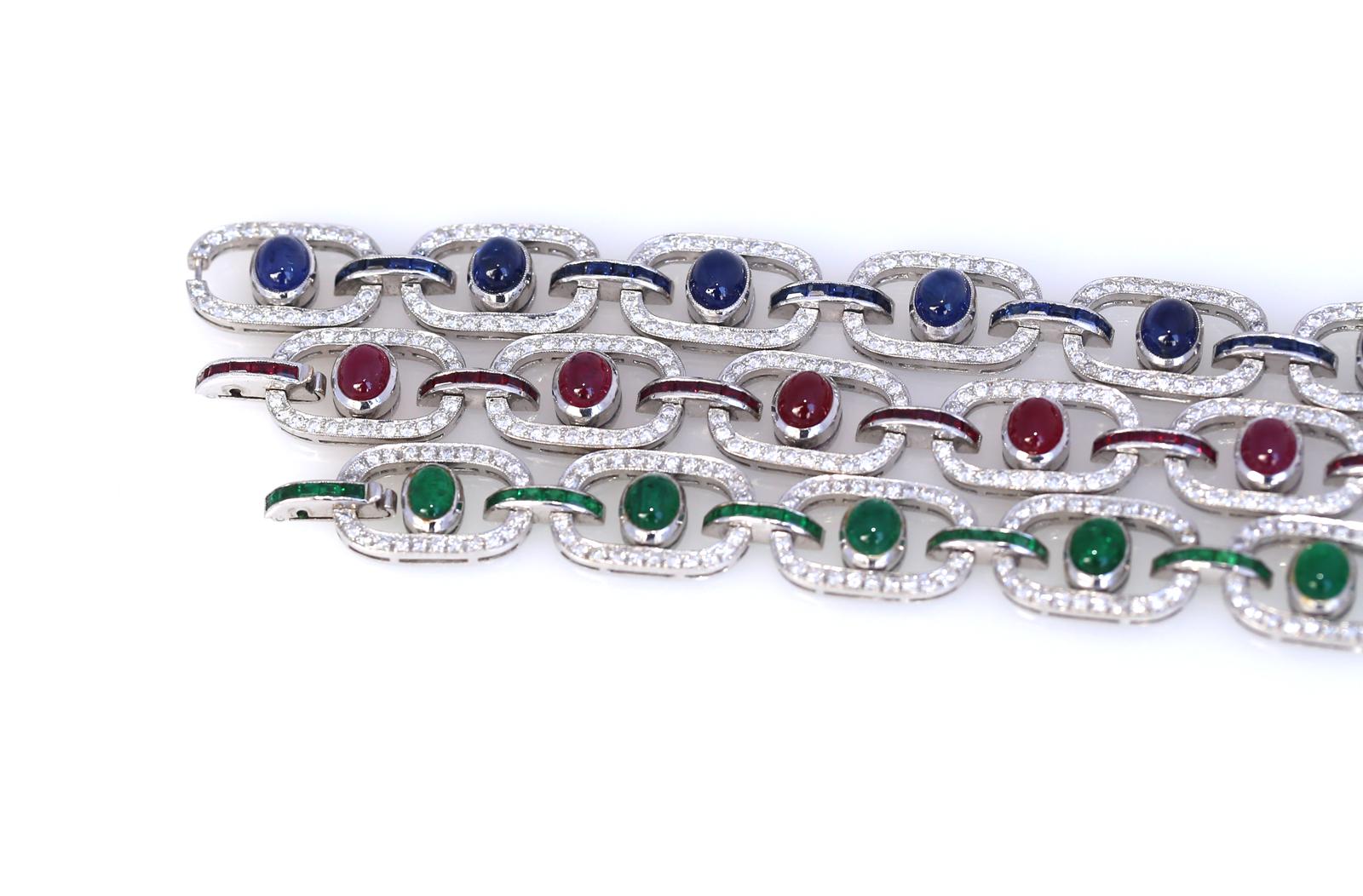 Women's 3 Bracelets Set Sapphires Rubies Diamonds Emeralds Necklace Сhoker White Gold For Sale
