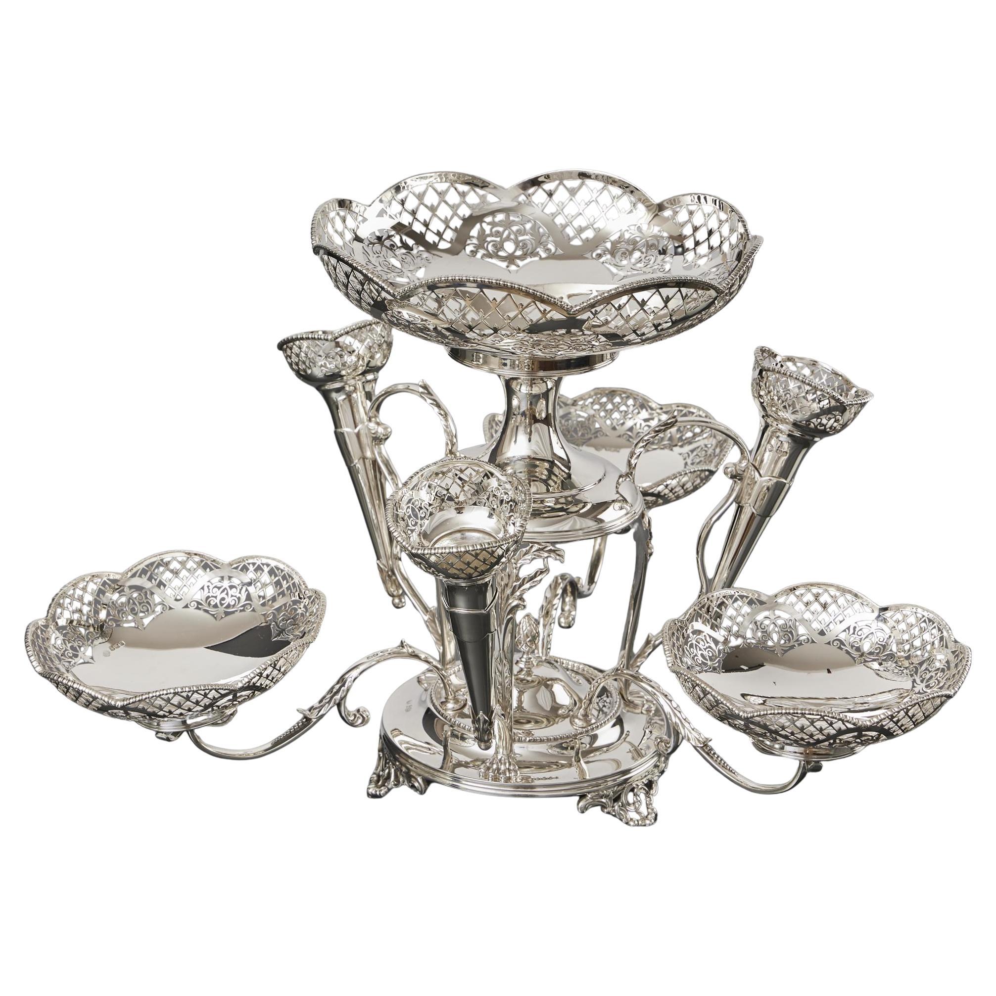 3-branch antique silver épergne centrepiece