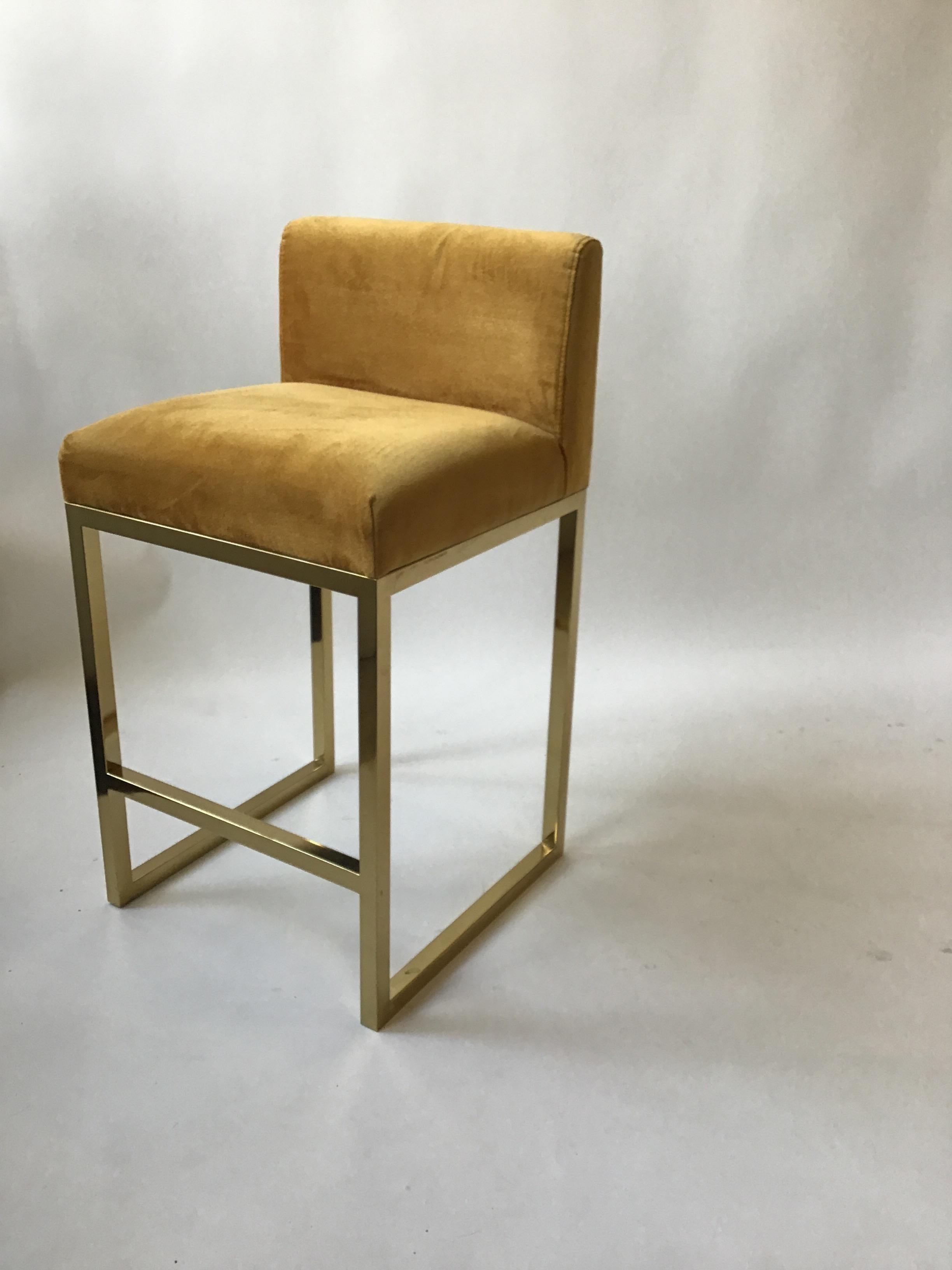 Contemporary 3 Brass Bar and Counter Stools