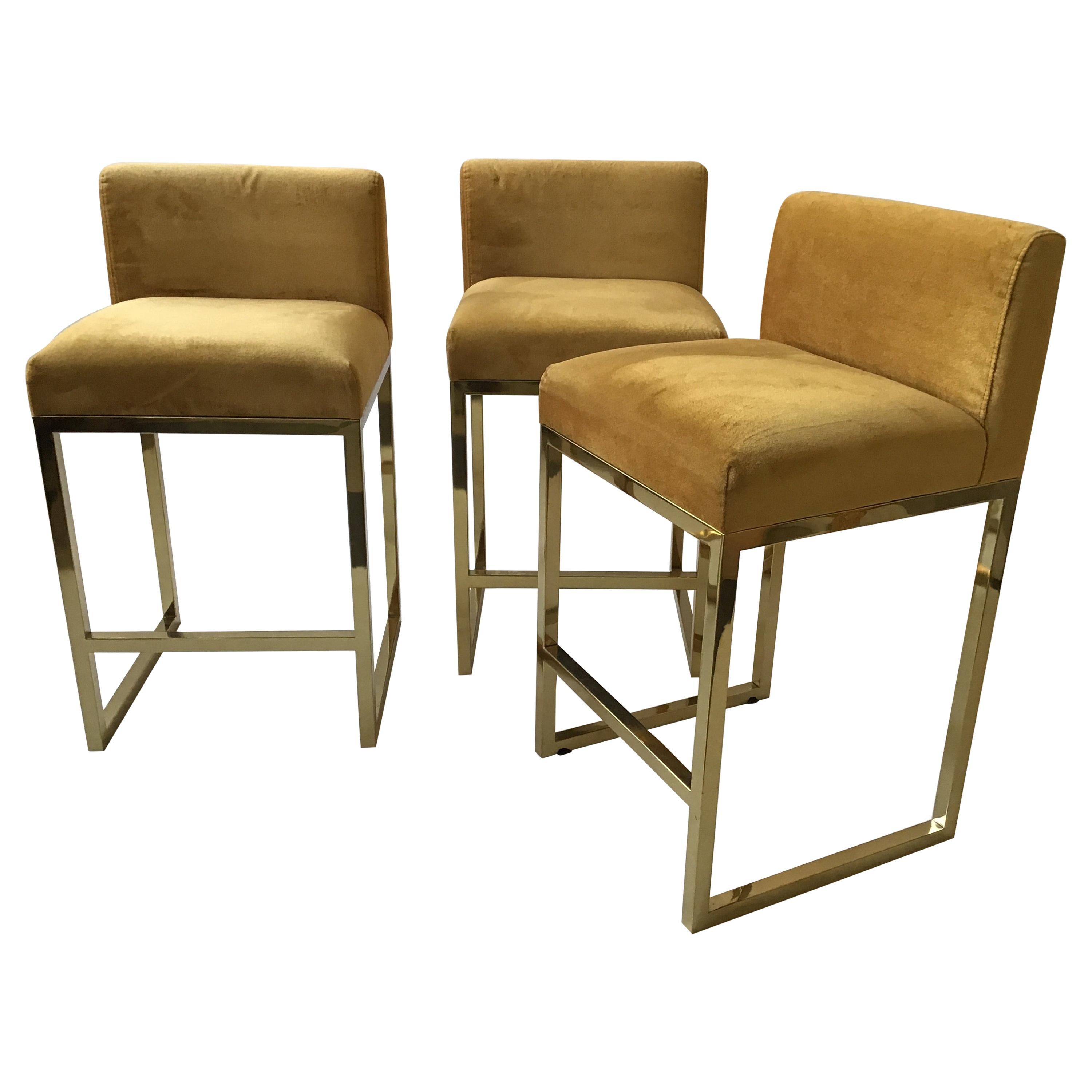 3 Brass Bar and Counter Stools