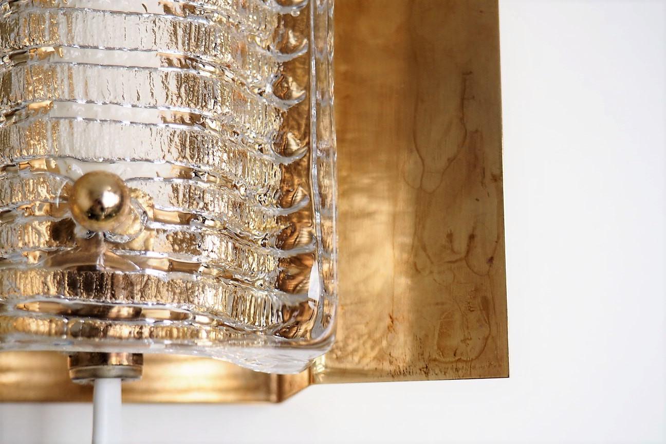 3 Brass Sconces with Thick Glass Shades, Danish Design from Vitrika, 1960s For Sale 5