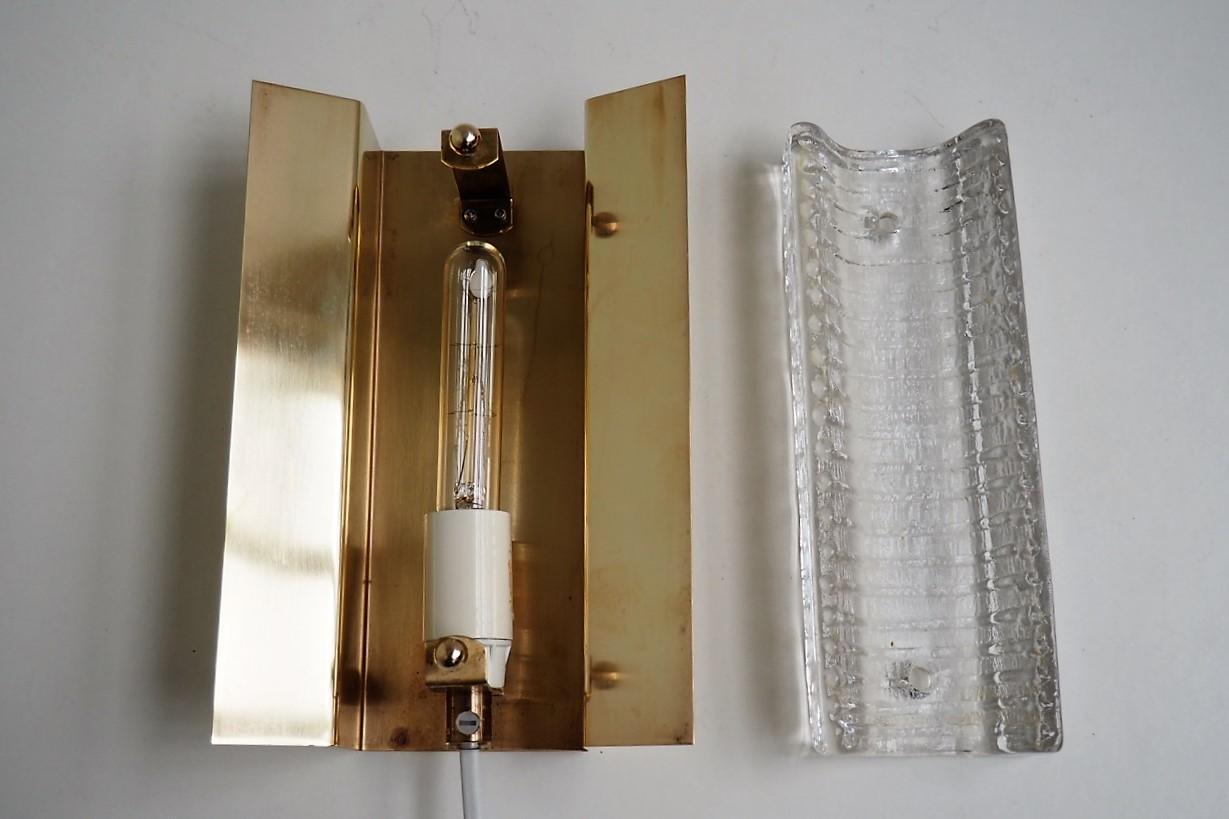 3 Brass Sconces with Thick Glass Shades, Danish Design from Vitrika, 1960s For Sale 2