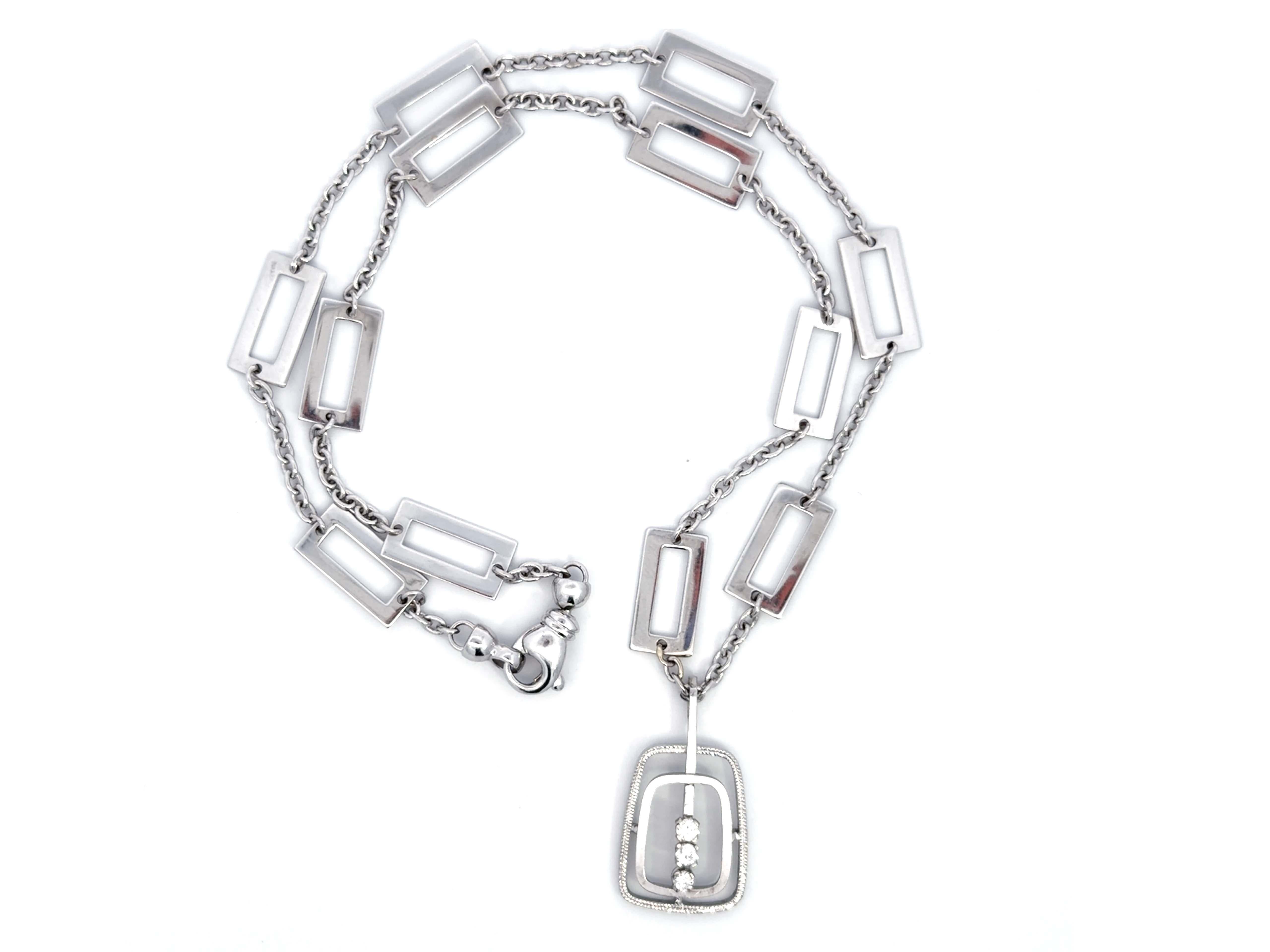 Moderne Collier à maillons en or blanc 14K avec 3 diamants Brilliante pour trombones en vente