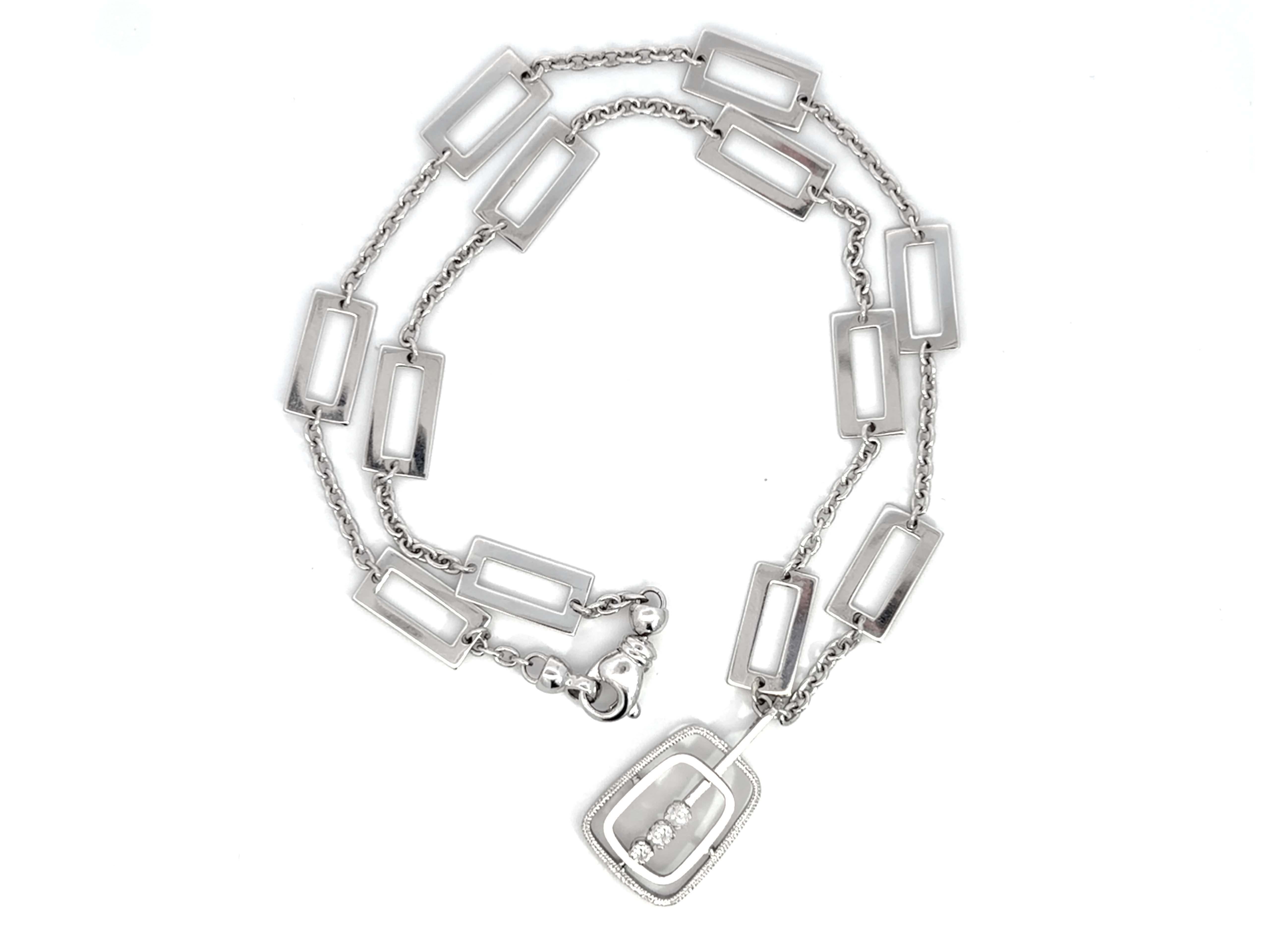 Taille brillant Collier à maillons en or blanc 14K avec 3 diamants Brilliante pour trombones en vente