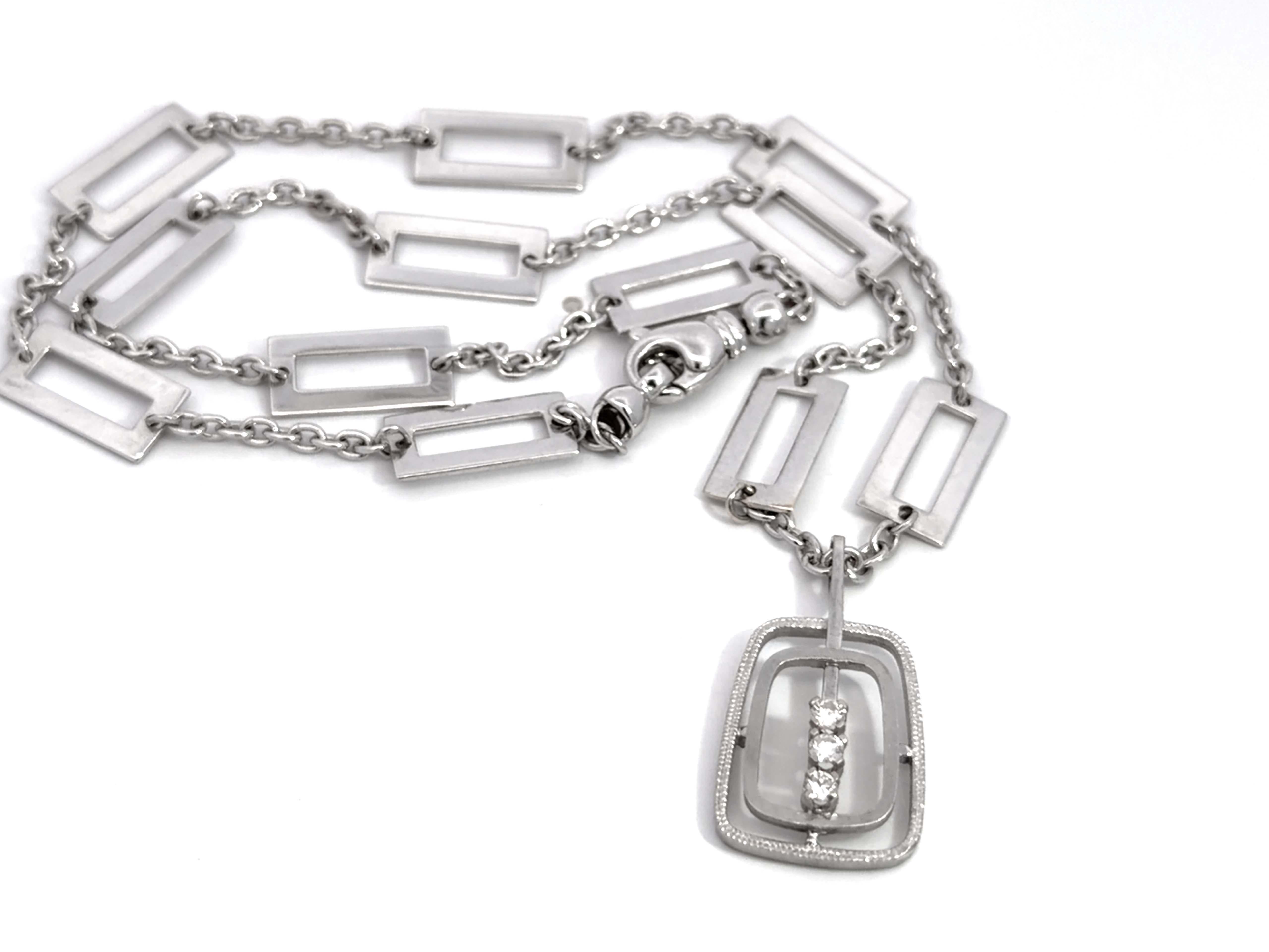 Collier à maillons en or blanc 14K avec 3 diamants Brilliante pour trombones Pour femmes en vente