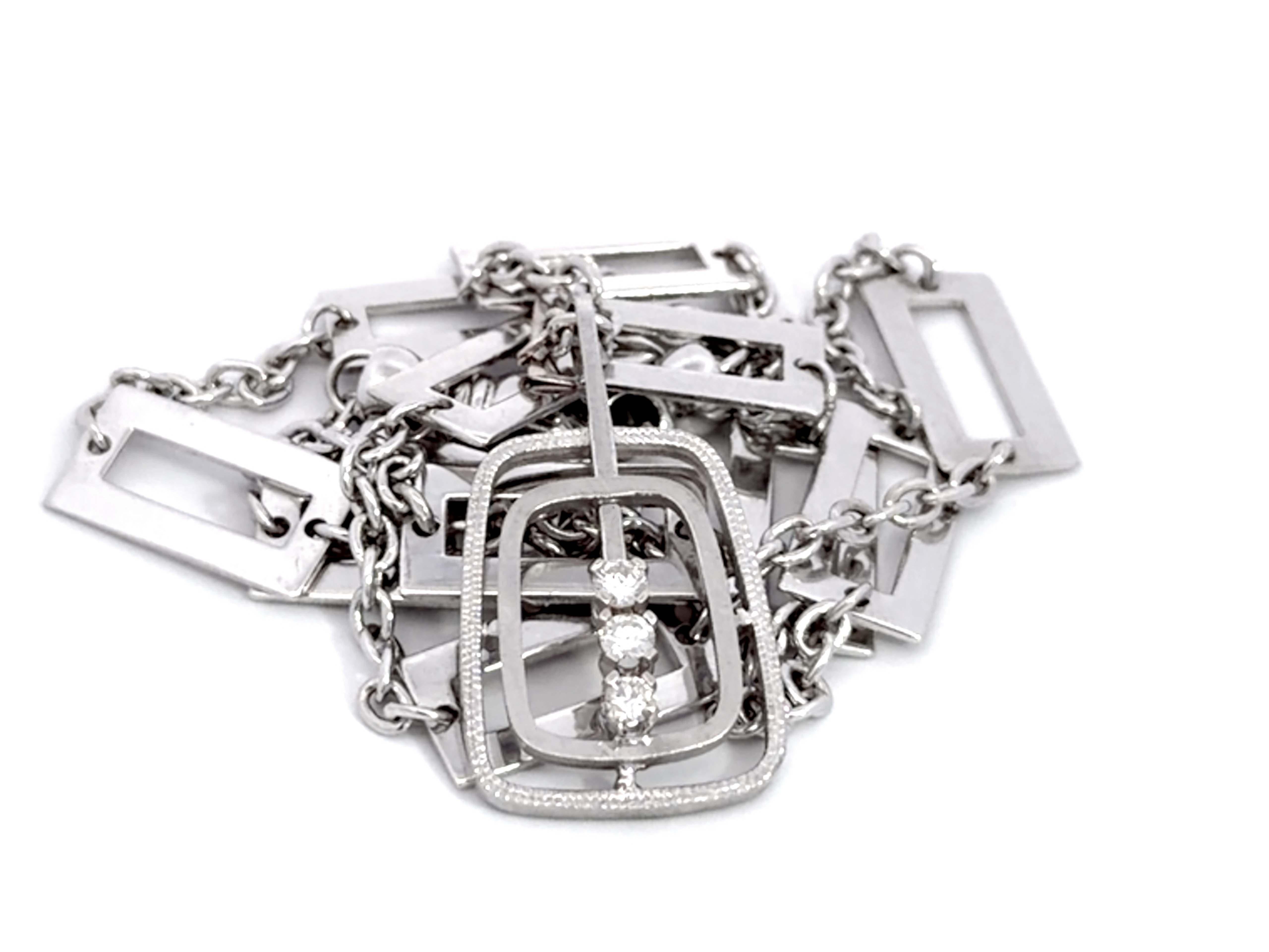 Collier à maillons en or blanc 14K avec 3 diamants Brilliante pour trombones en vente 1