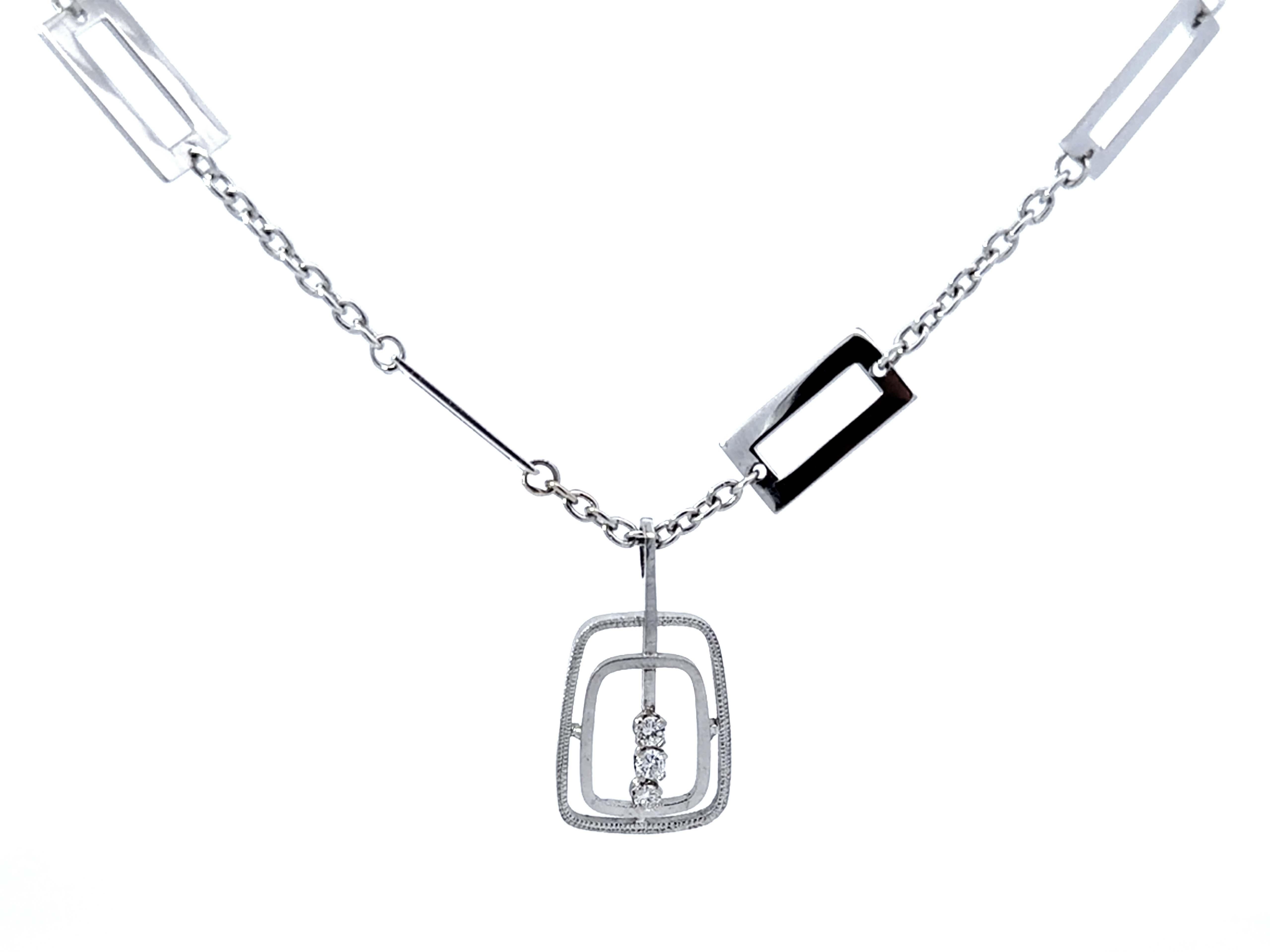 Collier à maillons en or blanc 14K avec 3 diamants Brilliante pour trombones en vente 2