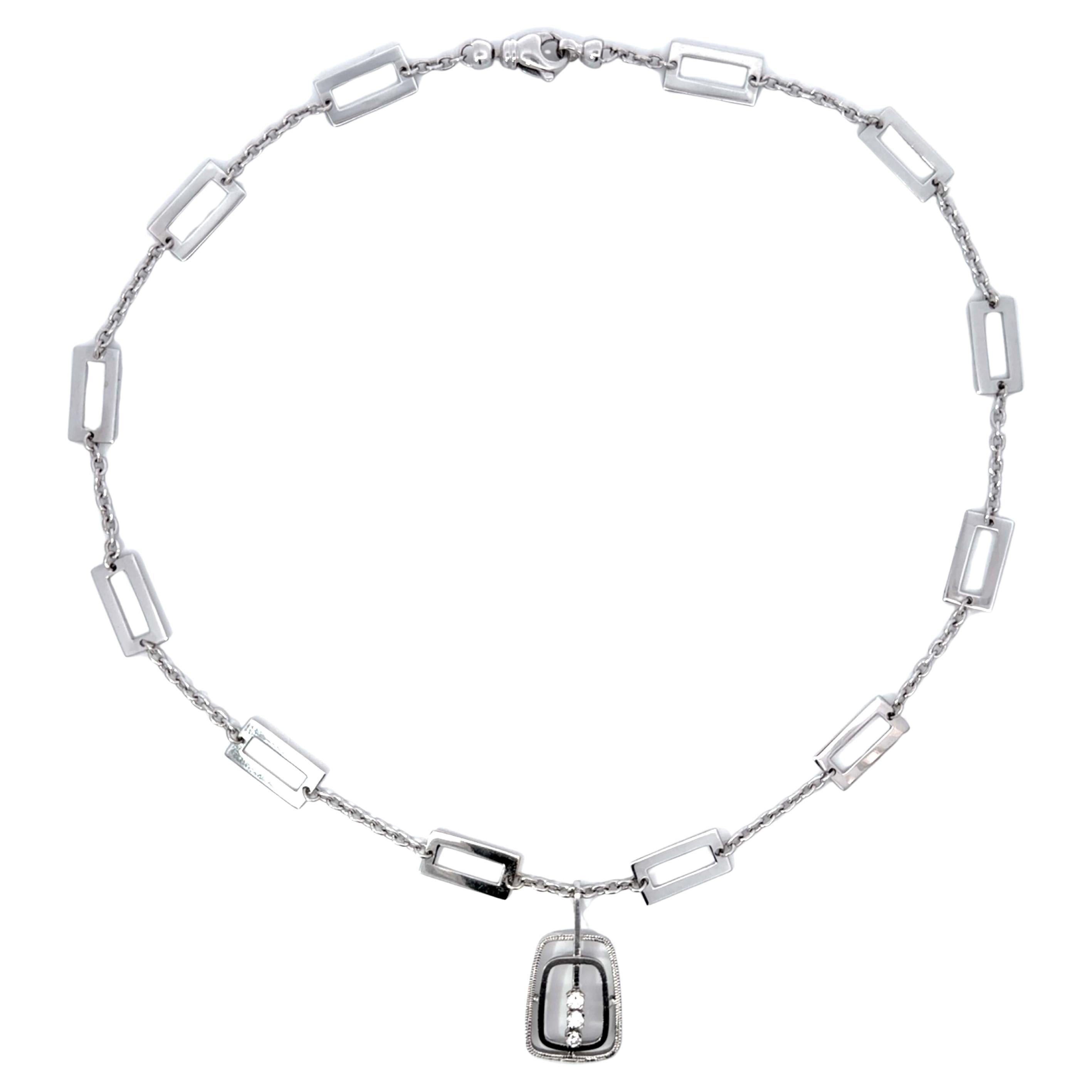 3 diamanti taglio Brilliante A Link Collana in oro bianco 14K