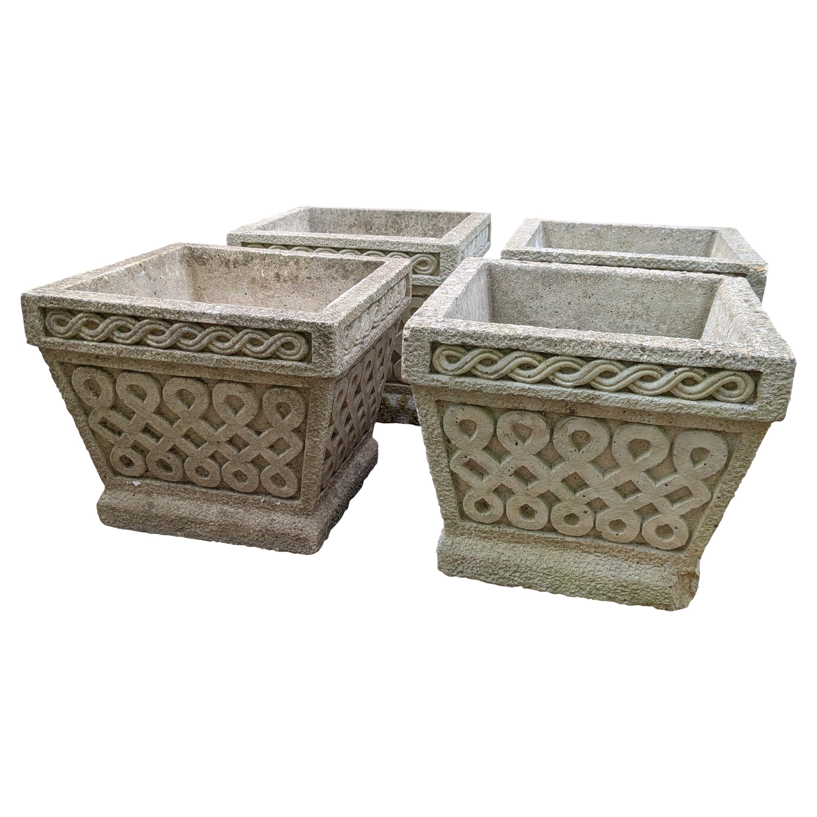 3 maceteros de piedra moldeada británicos / jardineras