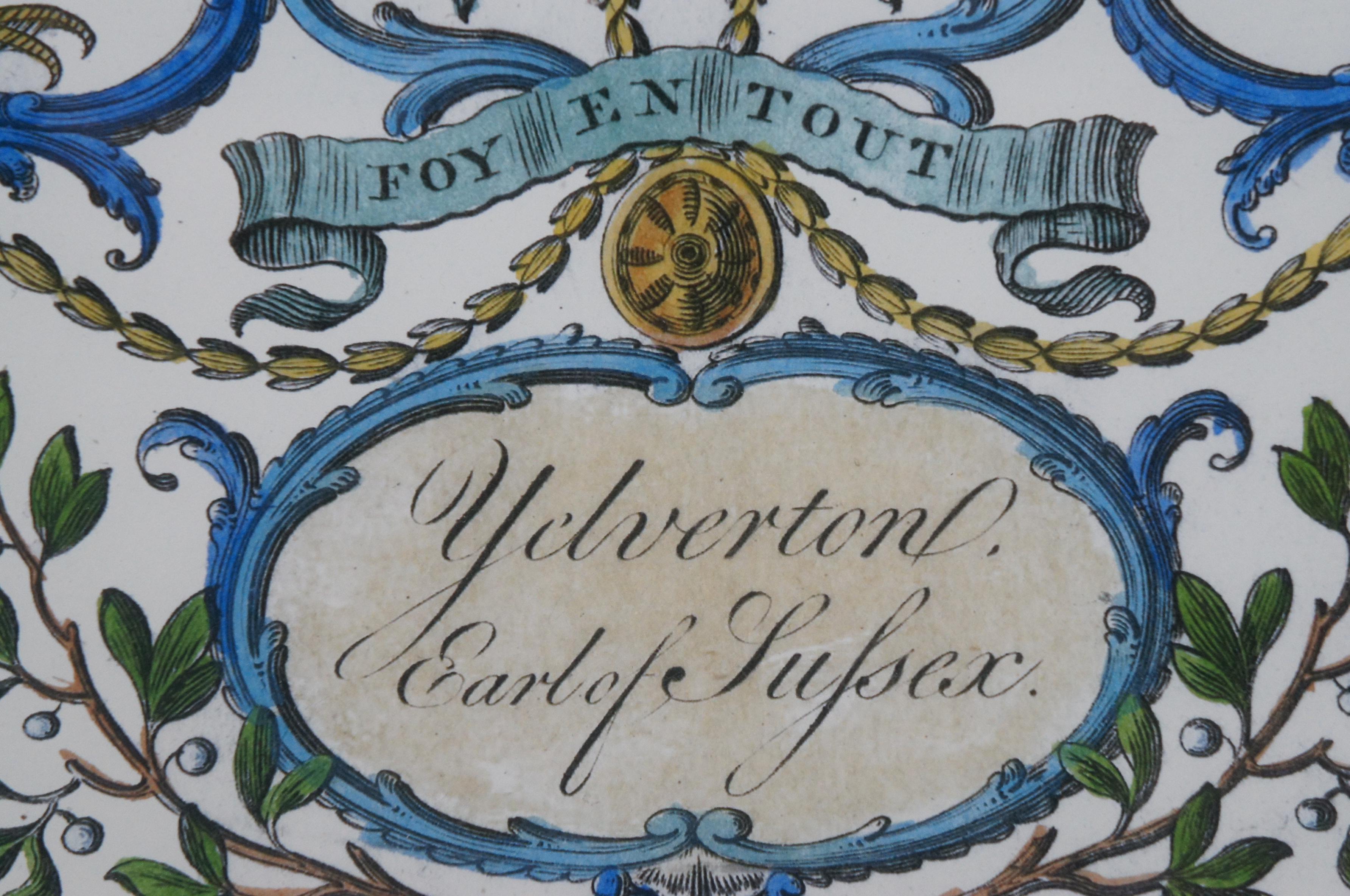 20th Century 3 British Heraldic Lithograph Prints Coat of Arms Grenville Vane Yelverton Crest