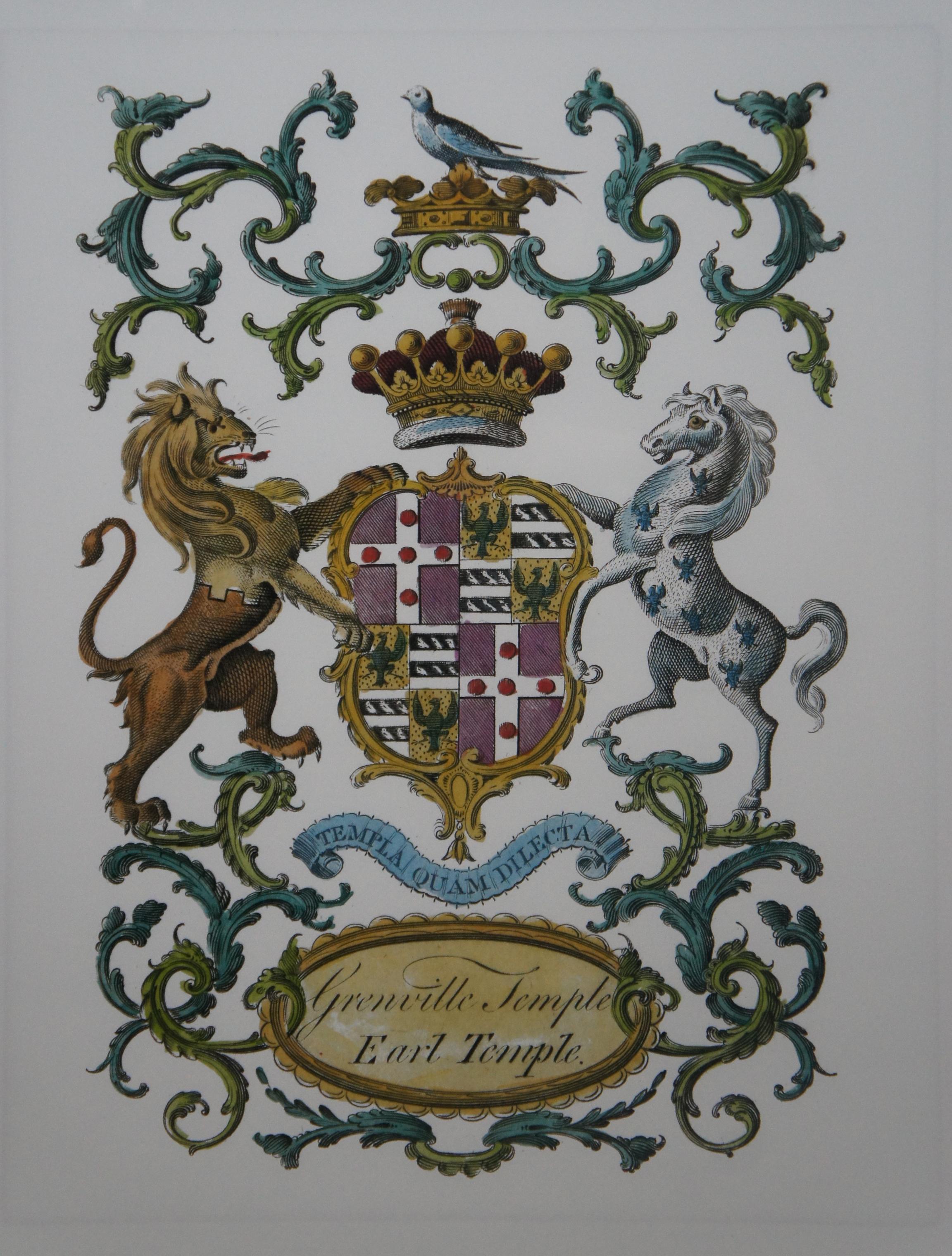 Paper 3 British Heraldic Lithograph Prints Coat of Arms Grenville Vane Yelverton Crest