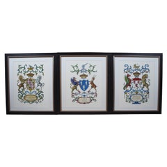 Vintage 3 British Heraldic Lithograph Prints Coat of Arms Grenville Vane Yelverton Crest