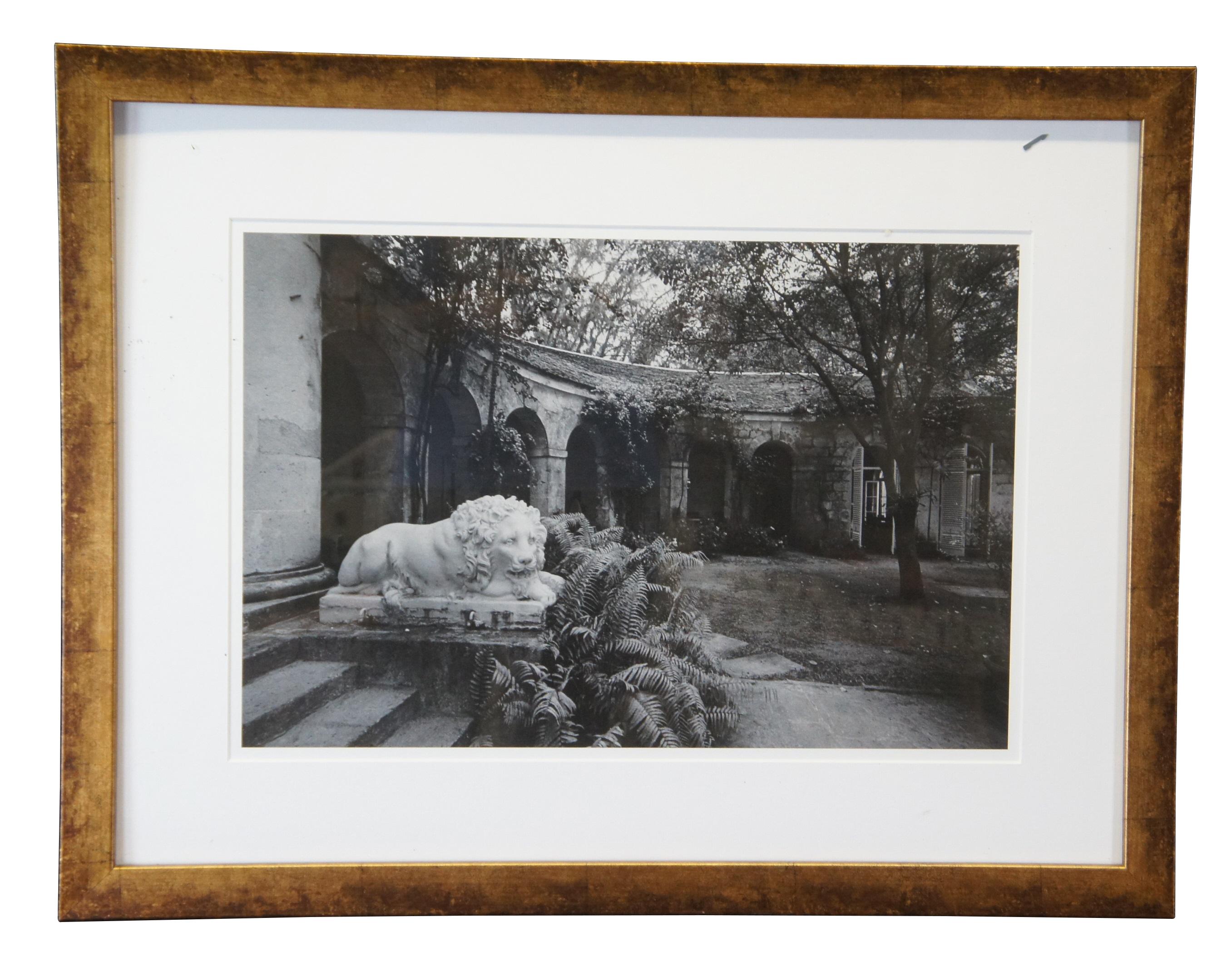 3 B+W Vogue Decorative Garden Photographs in Gold Frames Castle Lion Statue In Good Condition For Sale In Dayton, OH