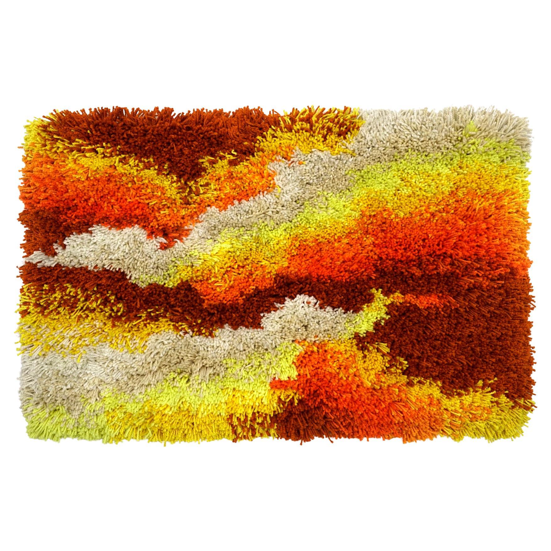 3 by 5 Rya Rug / Tapestry in Orange, Yellow, off White, Never on the Floor For Sale