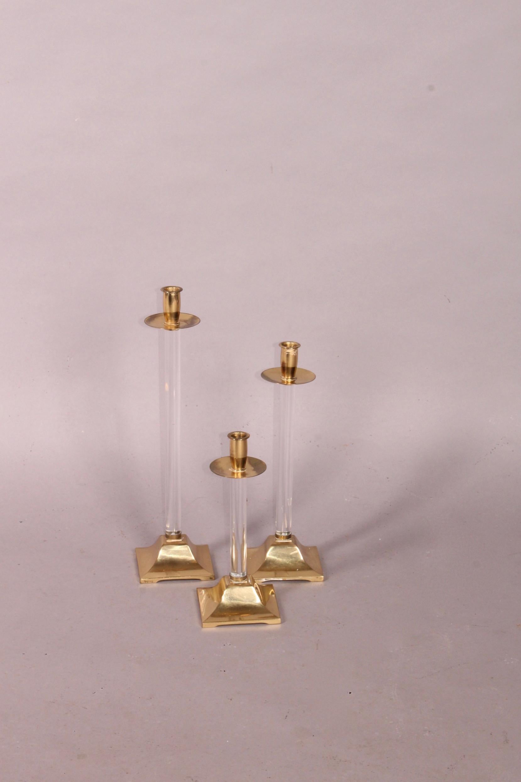 European 3 Candlestick Brass and Plexiglass