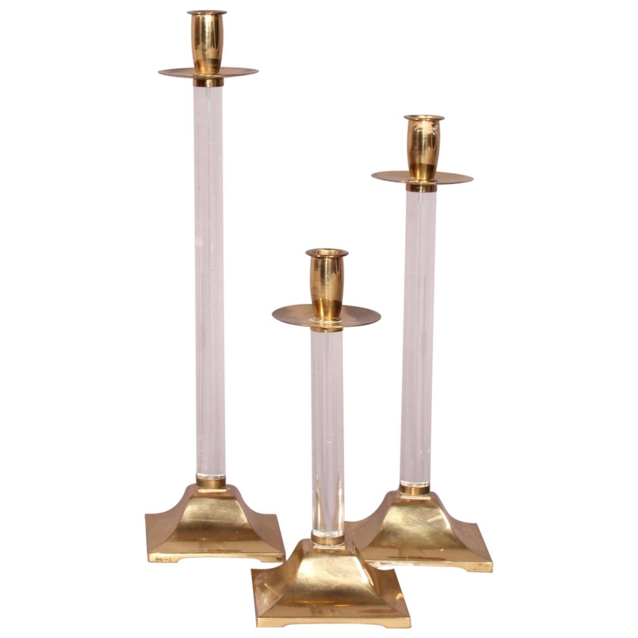 3 Candlestick Brass and Plexiglass