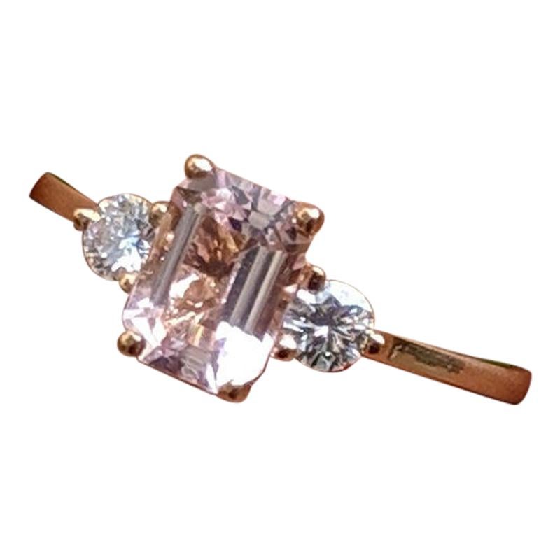 3 Carat 14 Karat Rose Gold 3-Stone Emerald Morganite Engagement Ring